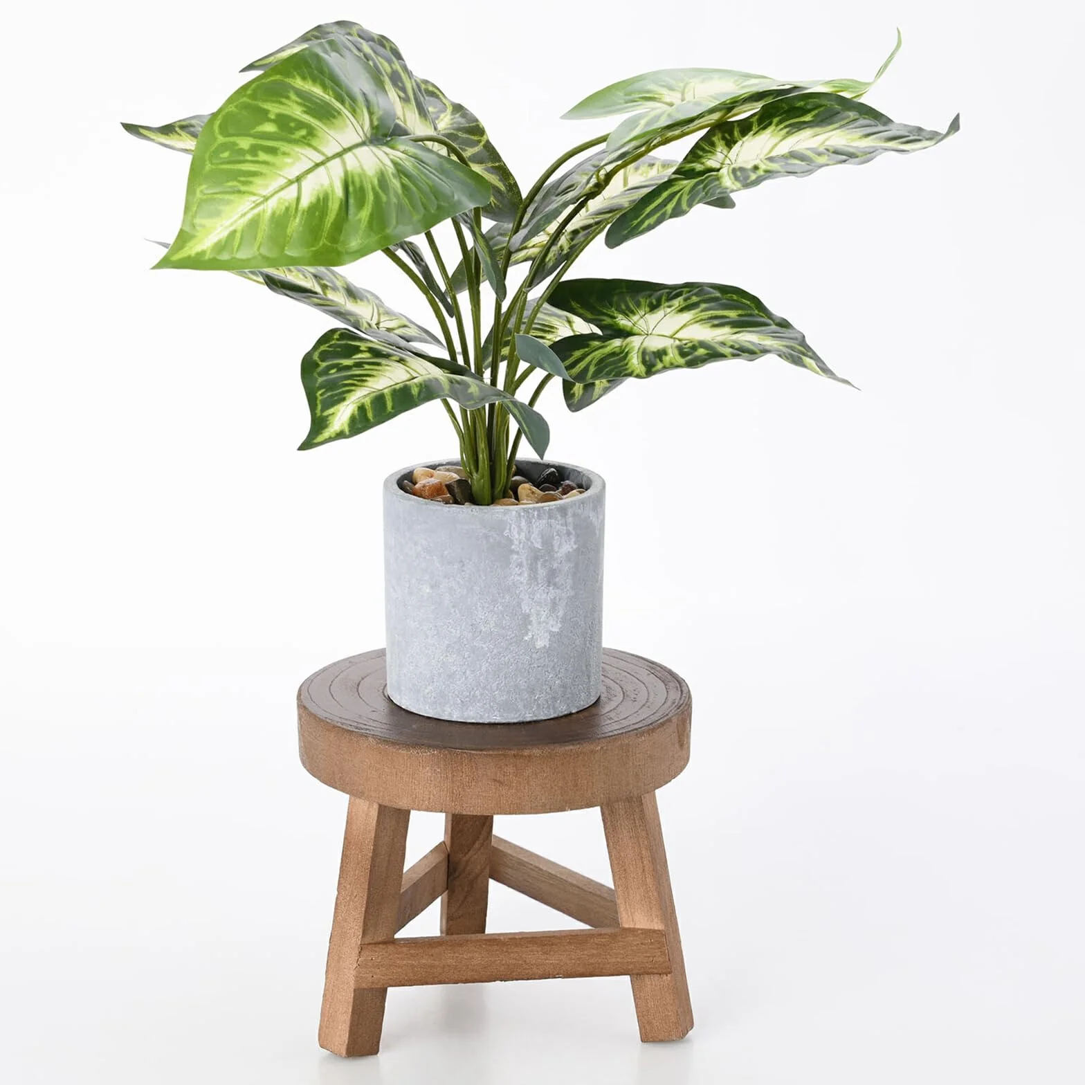 Mini Tabouret en Bois pour Plantes 17 cm - Décoratif Rond Support Pot de Fleurs pour Succulentes et Bonsaï