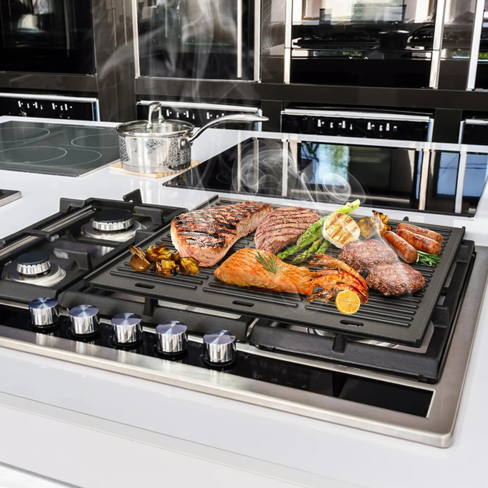 Onlyfire 48.5 x 40 cm Plaque de Cuisson Réversible en Fonte pour Barbecue à Gaz et Cuisinière à Gaz- Plaque Plancha Universelle en Fonte - Plaque à Griller pour BBQ - Plaque de Grill pour Barbecue
