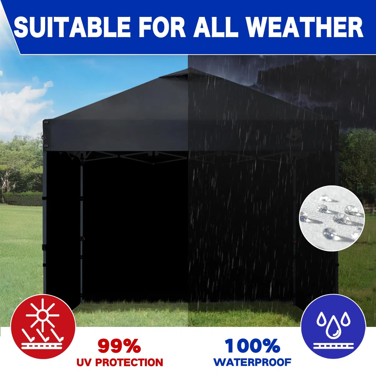 Fanpat 3 Pièce Parois Latérales pour Tonnelle, Tonnelle Pliante Imperméable 3 x 3 m, 99% Protection UV (Seulement 3 Parois Latérales, Tente de Baldaquin Non Incluse dans) (Noir, 3PCS)