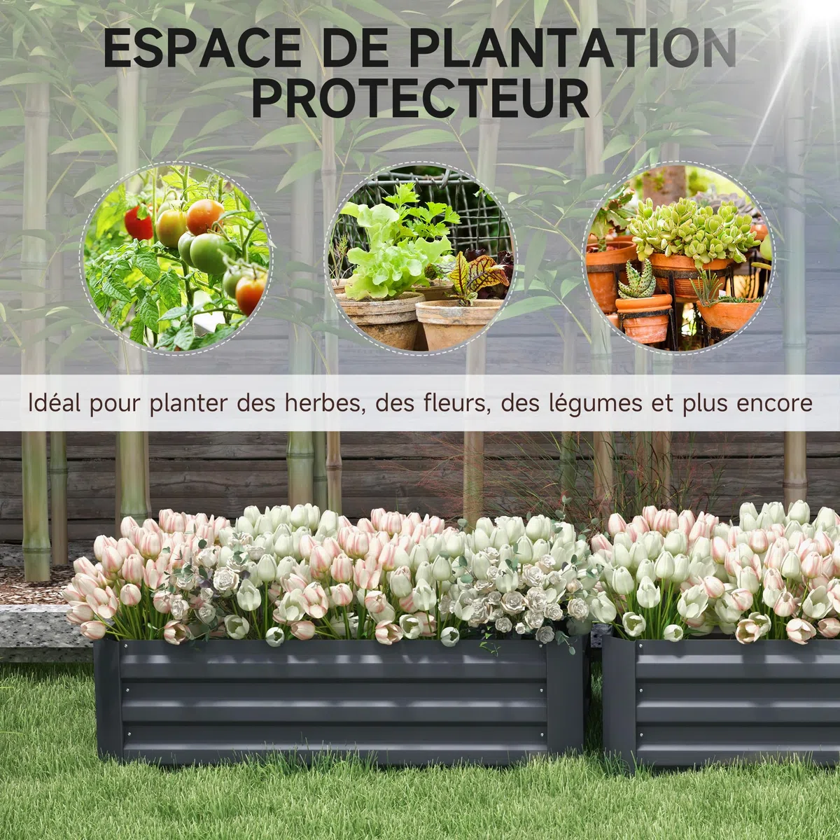 Outsunny Lot de 2 carré Potager de Jardin dim. 100L x 50l x 30H cm - tôle d'acier ondulée Gris