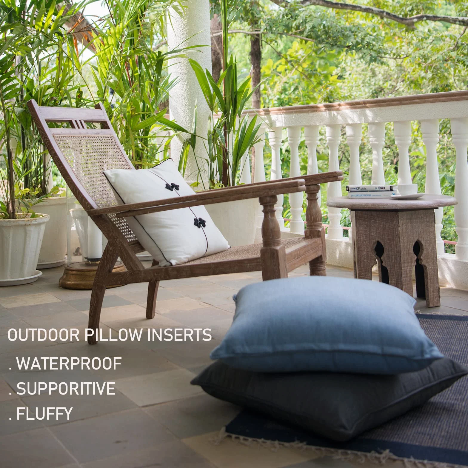Lot de 2 Coussin Extérieur 50x50 CM Imperméable Rembourrage Carré pour Canapé Jardin Terrasse Blanc