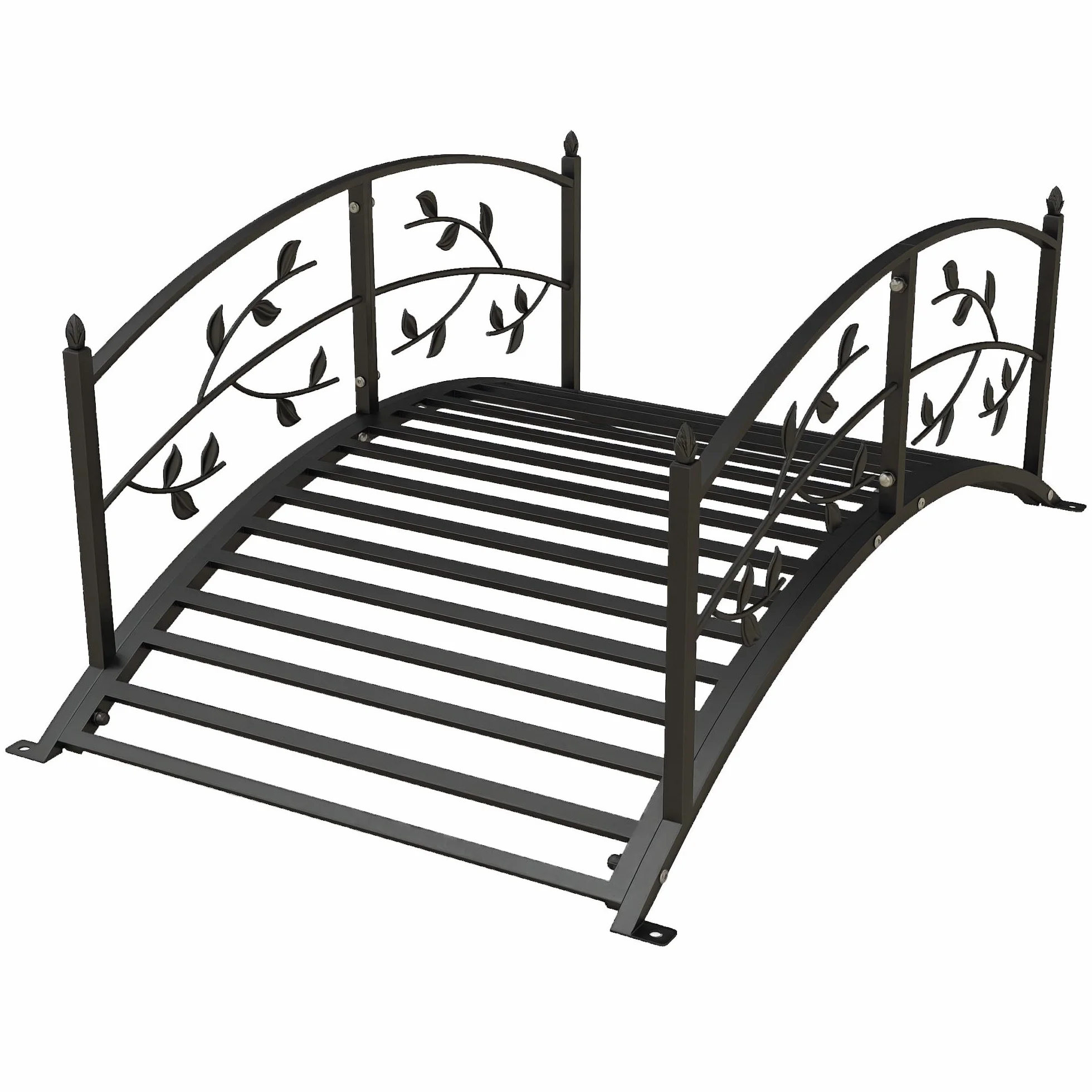 Outsunny Pont de Jardin - Pont de Bassin - décoration du Jardin dim. 119L x 67l x 47H cm avec Balustrade Motif de Vigne Acier Noir