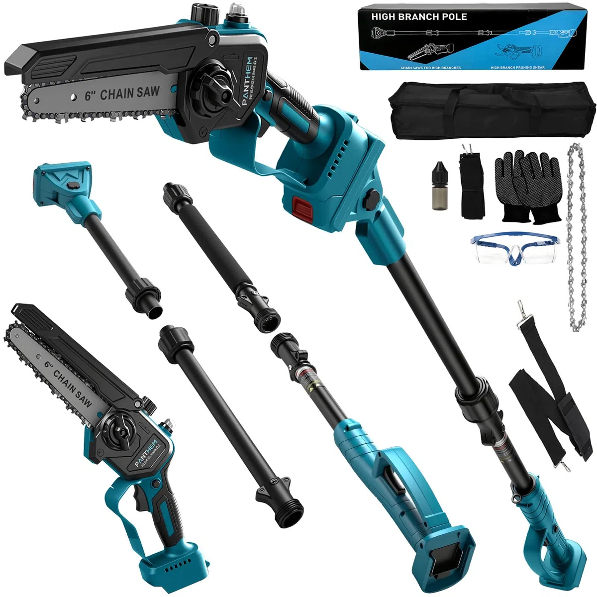 Perche Élagueuse Télescopique Électrique Compatible avec Makita 18V (sans batterie), 6 Pouces Mini Tronçonneuse sans Fil Tête Pivotante à 90°, Graisseur Automatique léger et maniable