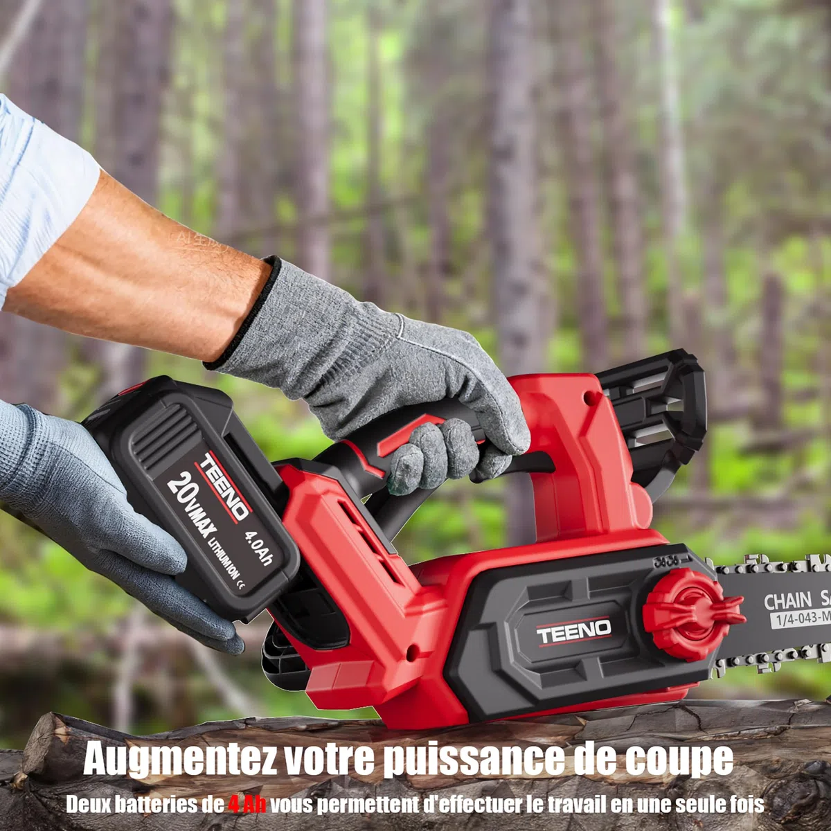 Tronçonneuse à Batterie 12 Pouces, Tronçonneuse Électrique sans Fil avec Moteur Brushless 1200W, 2 Batteries 4.0Ah & Chargeur, Graissage Automatique, Tension de Chaîne sans Outil, Élagage & Coupe