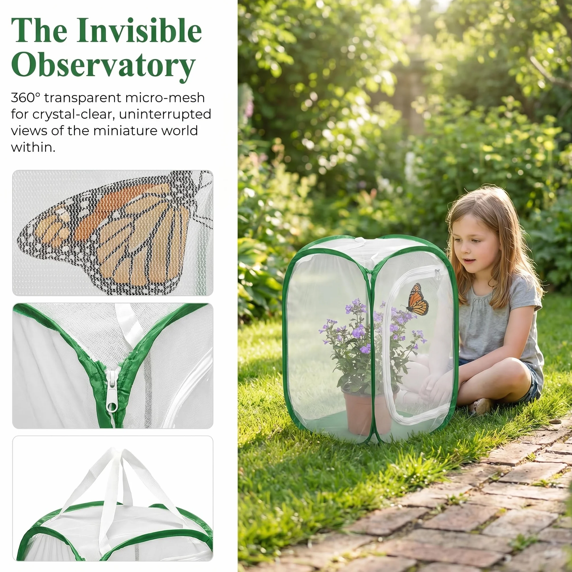 Papillon Habitat Cage Pliable Pop-up Insecte Monarque Jardin Kit 40x40x60cm