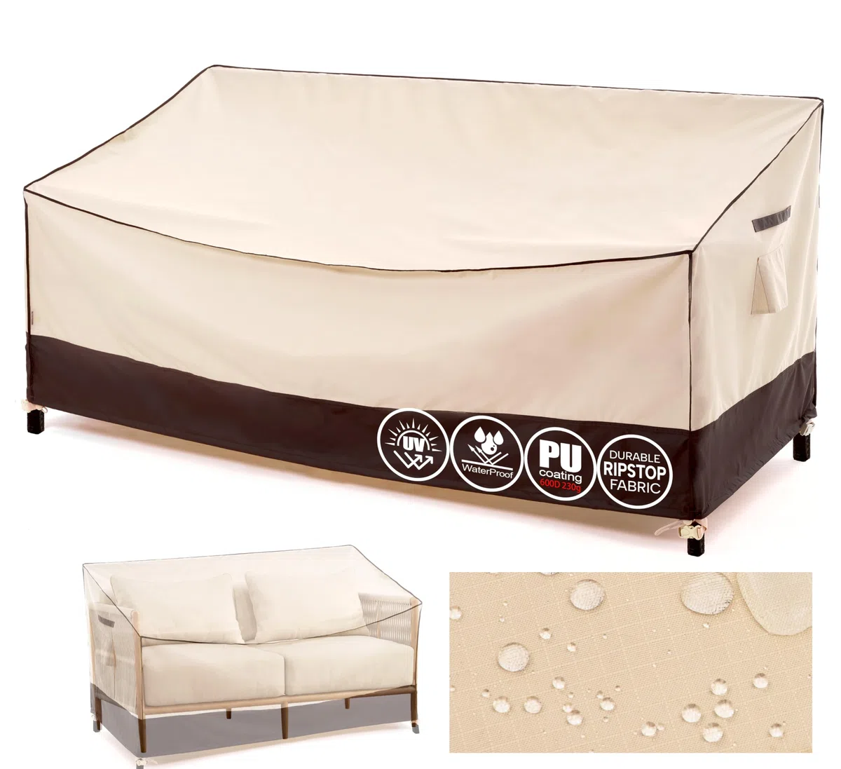 F&J Outdoors Housse pour canapé de Jardin Imperméable Housses pour Meubles de Patio Housses pour bancs de Jardin 3-4 Places Tissu Haute Performance Protection pour chaises et canapés 208x99x89/61cm
