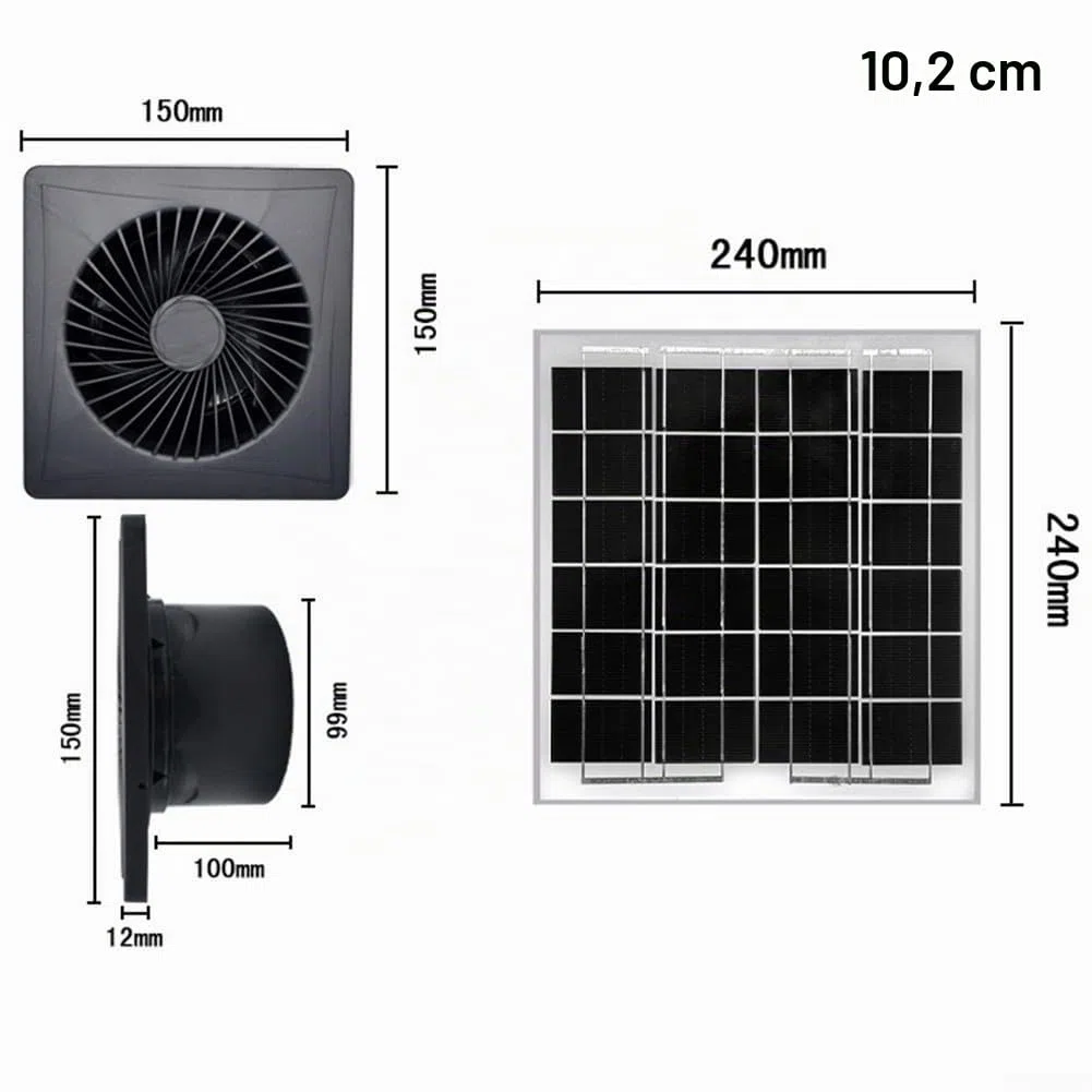 Oniissy Kit de ventilateur à panneau solaire, 12 V, étanche, extracteur d'air, équipement de ventilation extérieure, mini ventilateur pour serre, animal de compagnie, chien, poulailler (10,2 cm)
