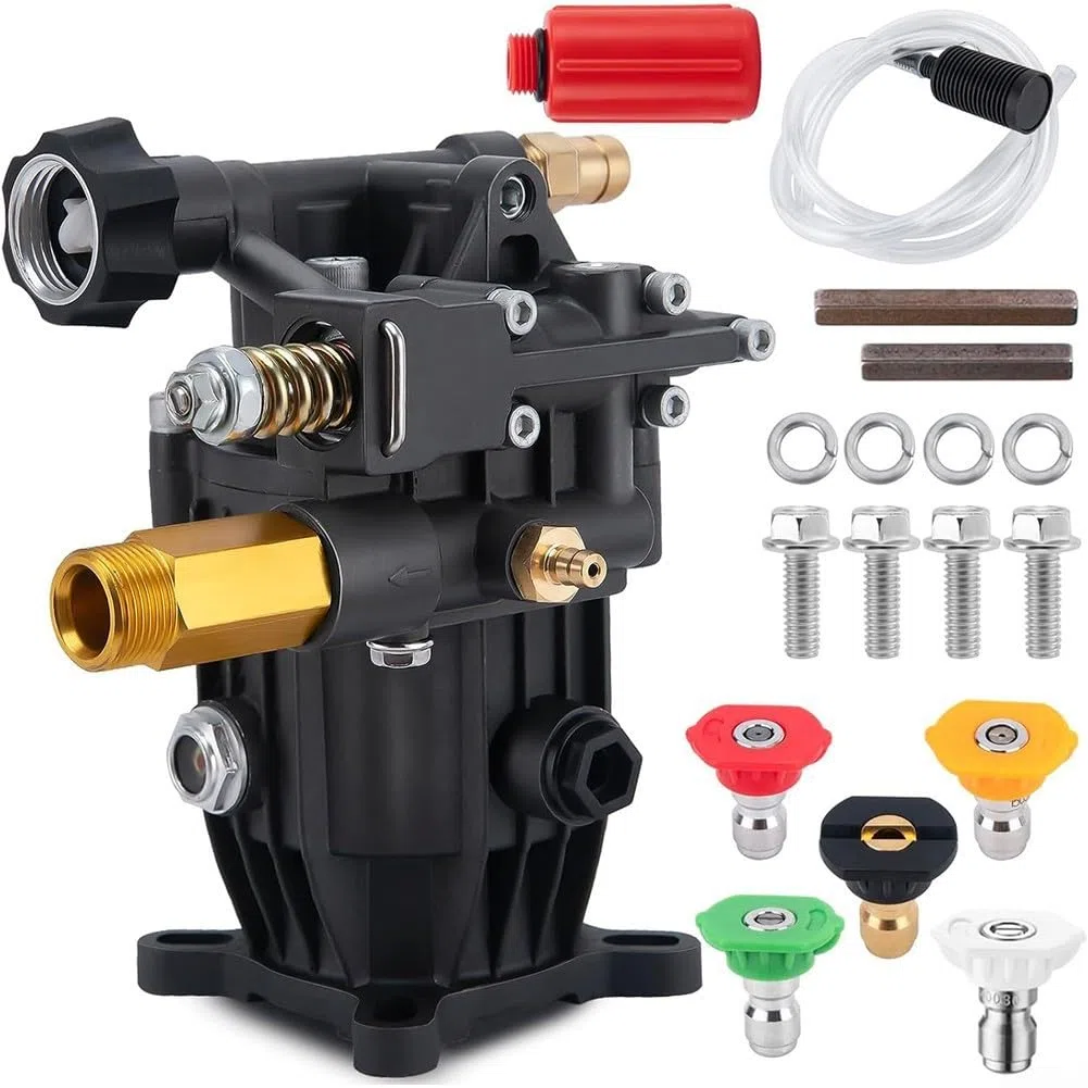 Pompe horizontale pour nettoyeur haute pression avec arbre de 1,9 cm 3300 PSI 2,5 GPM Pompe à eau en métal de rechange pour nettoyeur haute pression