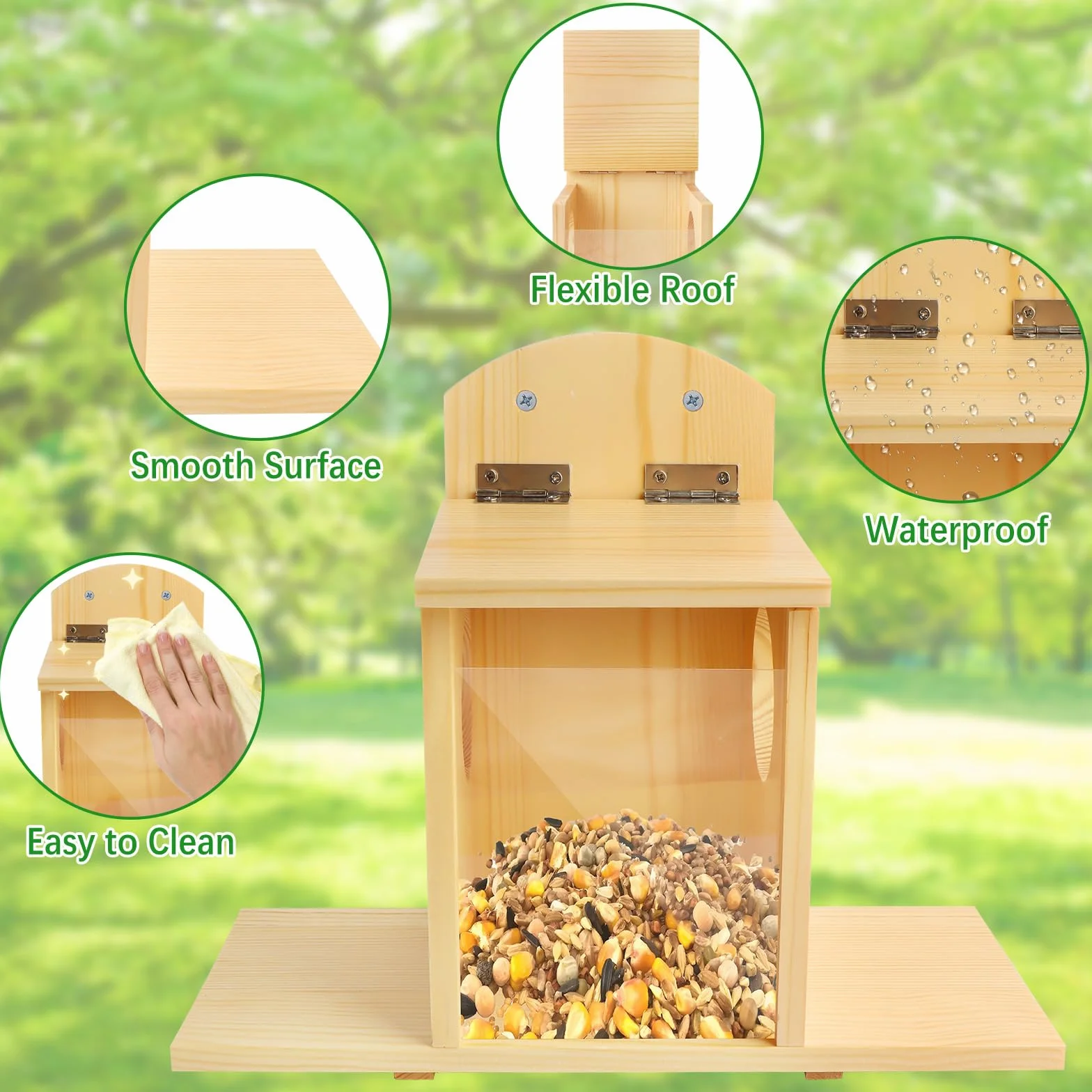Mangeoire d'écureuil avec Couvercle relevable en Bois, résistant à l'eau et Durable pour Jardin extérieur