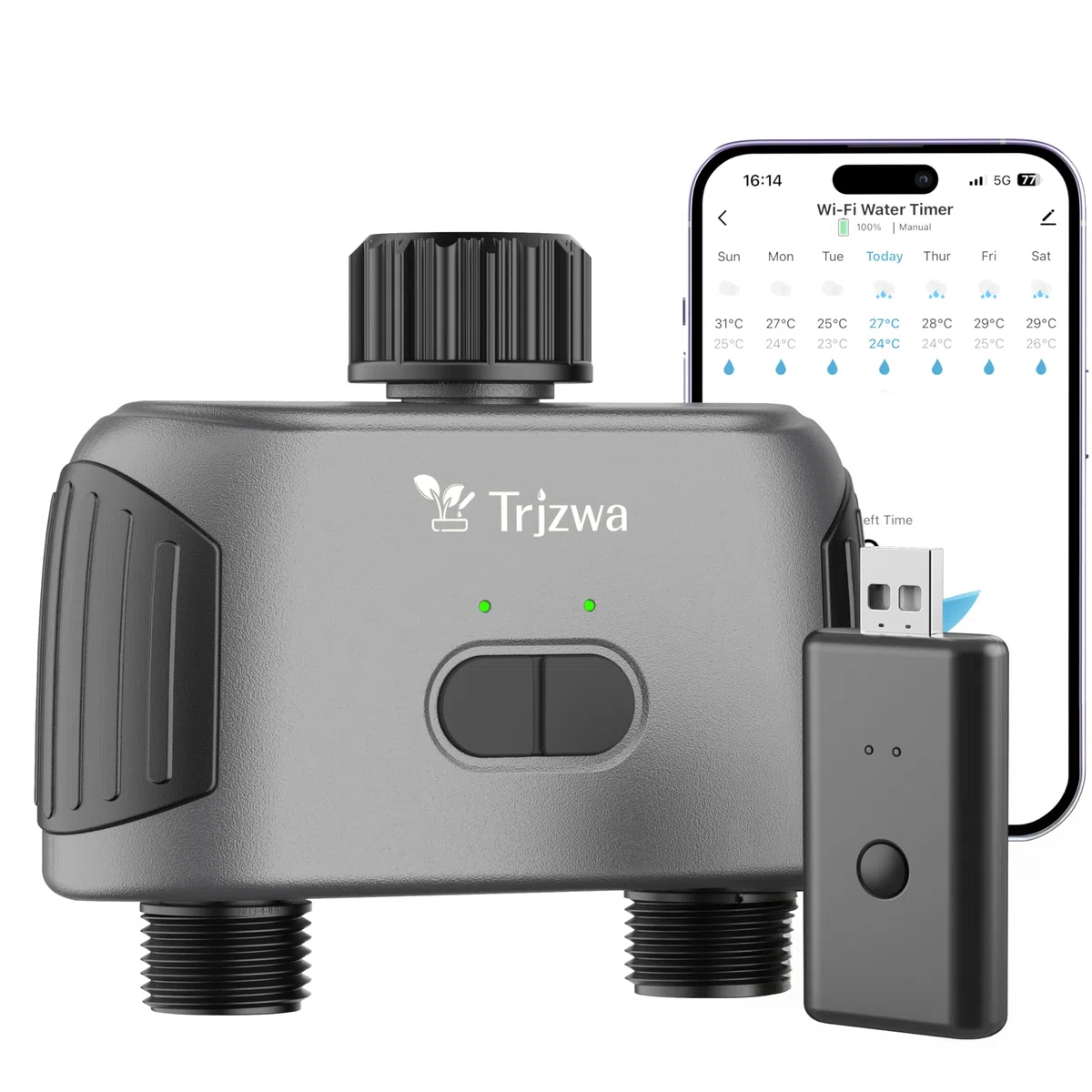 Programmateur Arrosage WiFi avec hub WiFi, 2024 Nouveau Minuterie d'Arrosage Automatique sans Fil Bluetooth AVCE 2 Voies