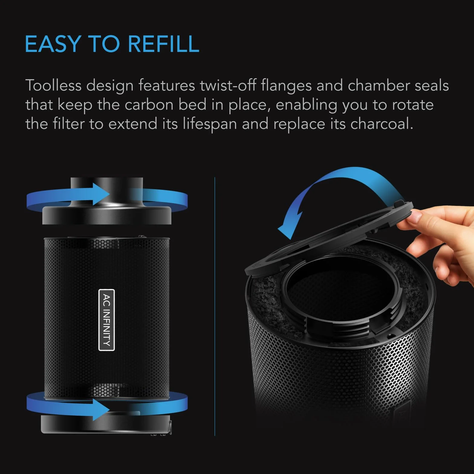 AC Infinity Kit de filtres à charbon rechargeables 15,2 cm, recharge supplémentaire, élimination des odeurs, purificateur d'air ventilateur 15,2 cm, conduit d'air
