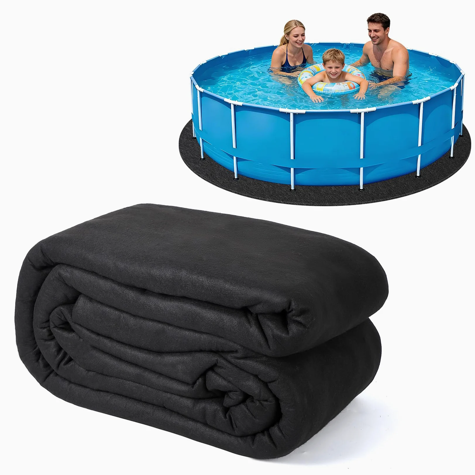Tapis de Sol Géotextile pour Piscine Rond, Tapis sous Piscine Hors Sol Anti-Abrasion, Barrière Anti-Mauvaises Herbes, Revêtement Protecteur Résistant, 4.88 m