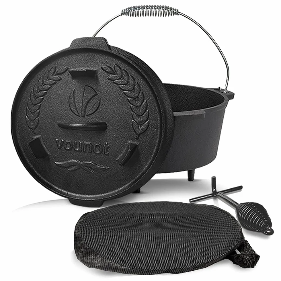 Vounot Dutch Oven Cocotte Fonte 4.25L avec Lève-Couvercle et Sac de Protection Four Hollandais Casserole Marmite en Fonte Camping Barbecue
