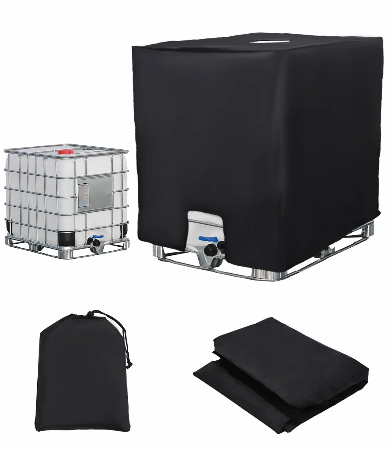Bache pour Cuve IBC 1000L Anti-UV Anti-poussière Couverture Réservoir Eau 120x100x116 cm Noir