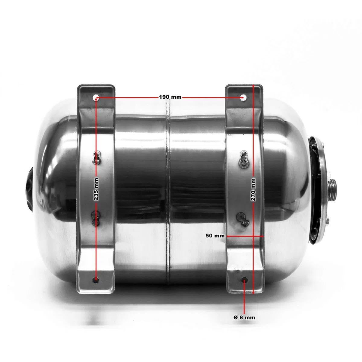 Wiltec Réservoir pression à vessie – 24 Litres – 267 x 680 x 290 mm – en Acier inoxydable – Version horizontale – Surpresseur pour la surpression eau domestique – Réservoir Cuve suppresseur pour pompe