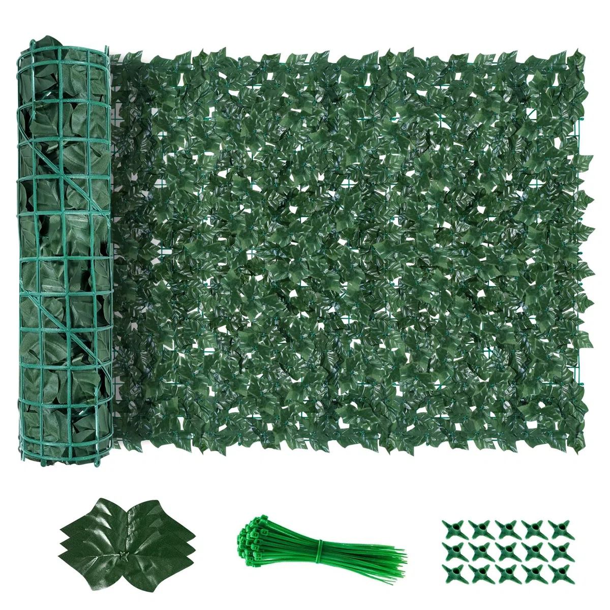 Haie Artificielle 1x3M, Mur Vegetal Artificiel Exterieur, Brise Vue Jardin Décoration, Clôture de Feuilles Artificielles, 100 Pcs Serre Cable Plastique