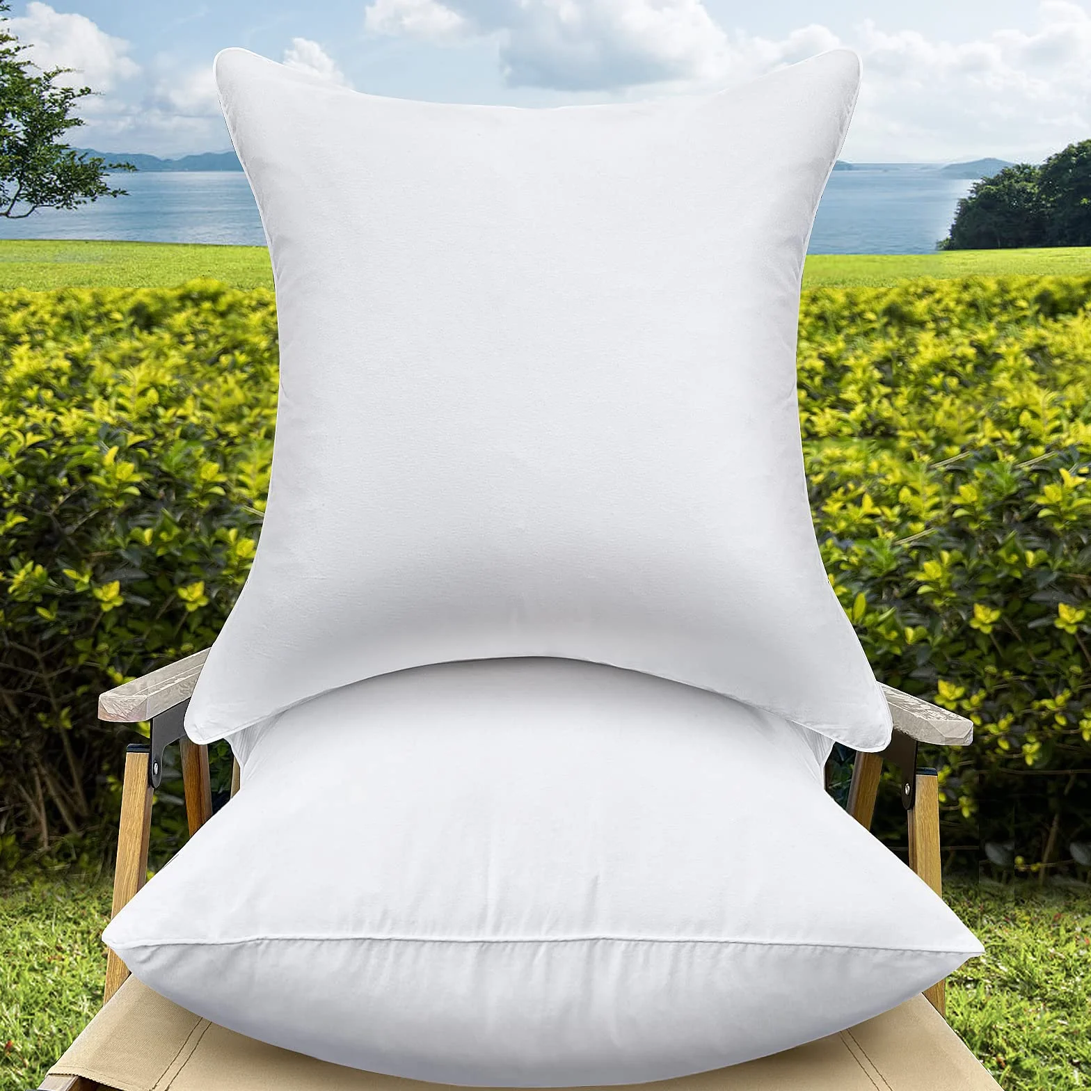 Lot de 2 Coussin Extérieur 50x50 CM Imperméable Rembourrage Carré pour Canapé Jardin Terrasse Blanc