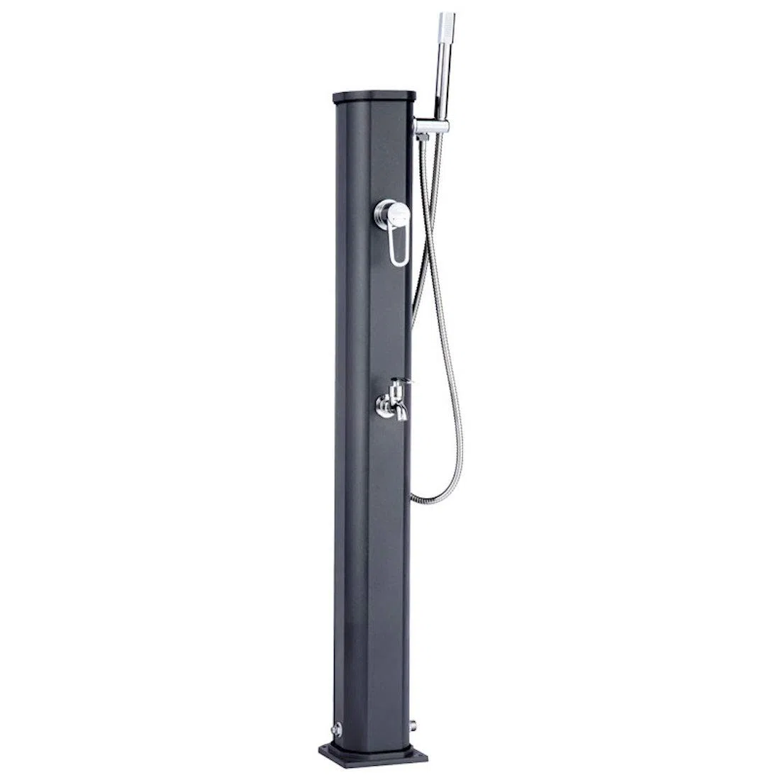 Formidra - Douche Solaire Jolly Go 20L - DS-JG141NO - Douche Solaire Extérieure en Aluminium avec Douchette Amovible, Mitigeur et Rince Pieds - Compacte et Élégante - Anthracite - 24x26x120cm