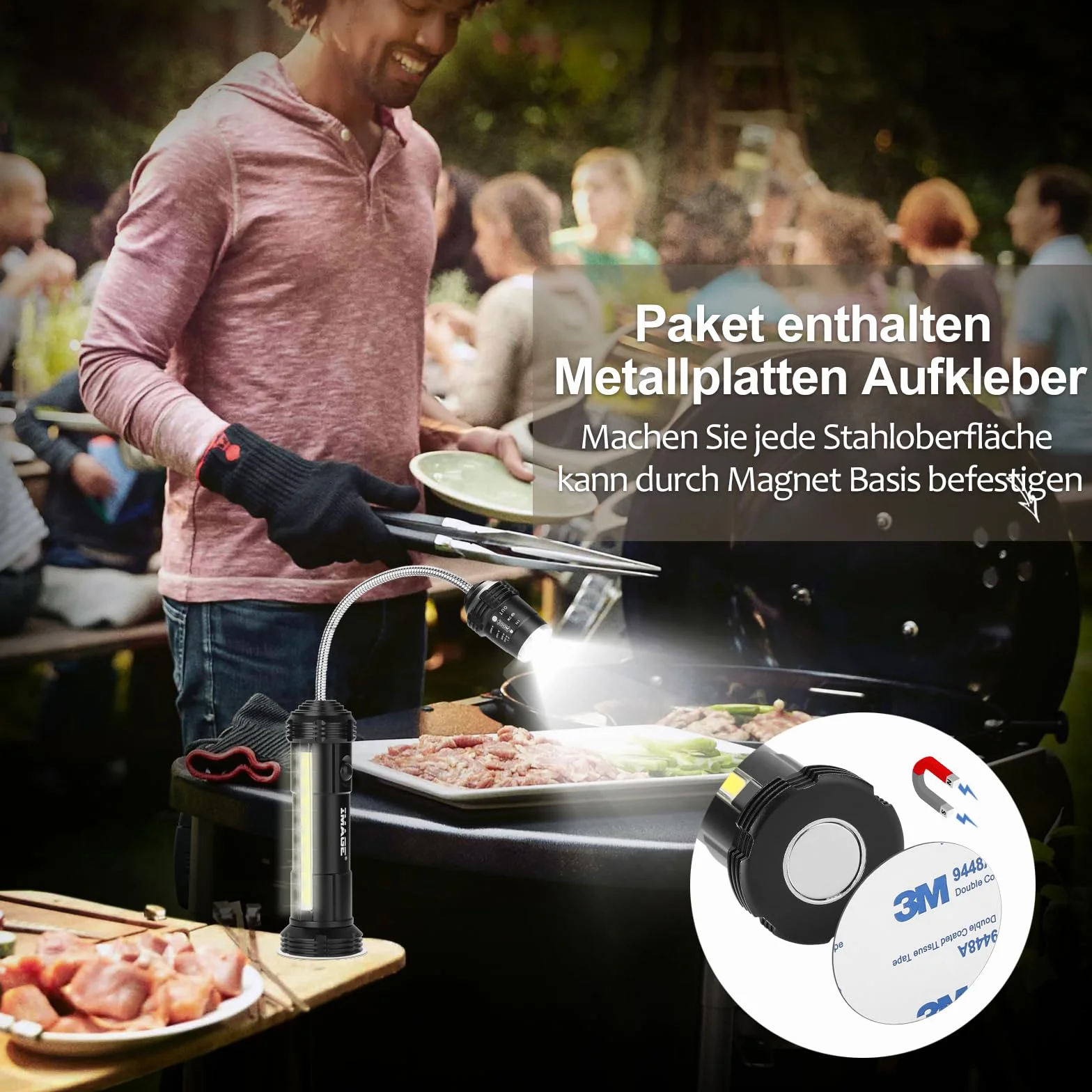 Lot de 2 lampes LED magnétiques barbecue - Rotation 360° extérieur