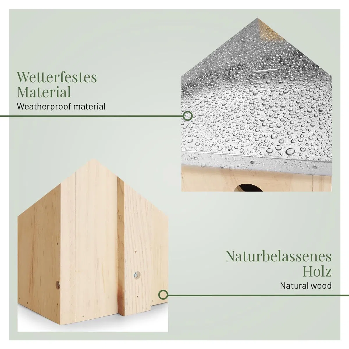 WILDLIFE HOME Nichoir mésanges avec toit en métal pour mésanges charbonnières, etc. I selon NABU en bois massif vissé I Résistant aux intempéries et non traité I Nichoir à suspendre