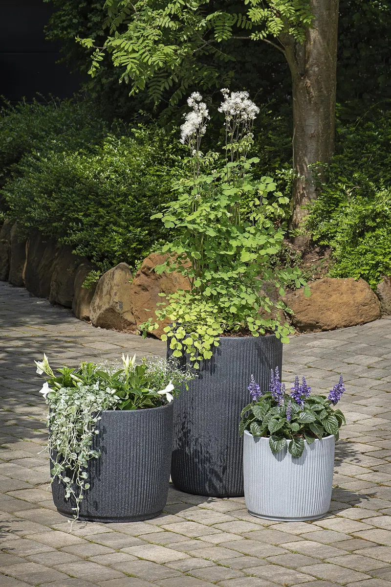 Scheurich Linetto 40 - Pot de Fleurs Rond - Gris Pierre - Fabriqué en Plastique recyclé - pour l'extérieur