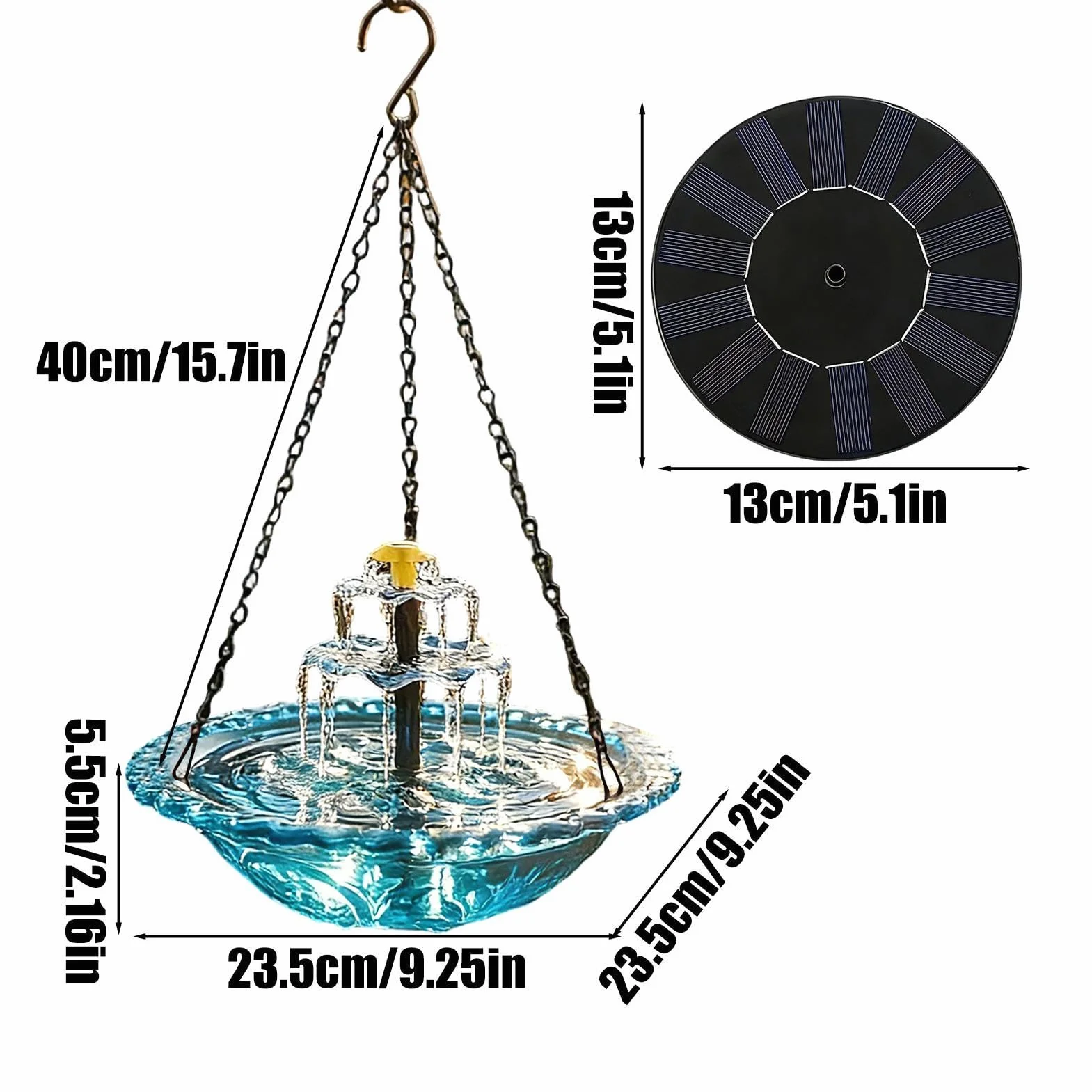Fontaine Suspendue À Cascade Solaire Pour Oiseaux - Fontaine Solaire Pour Bain D'oiseaux, Abreuvoir Suspendu Pour Colibris Avec Pompe Solaires, Décoration De Jardin Suspendue