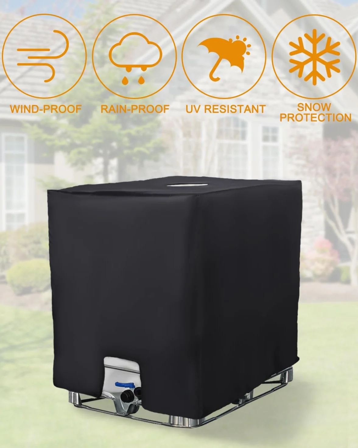 Bache pour Cuve IBC 1000L Anti-UV Anti-poussière Couverture Réservoir Eau 120x100x116 cm Noir