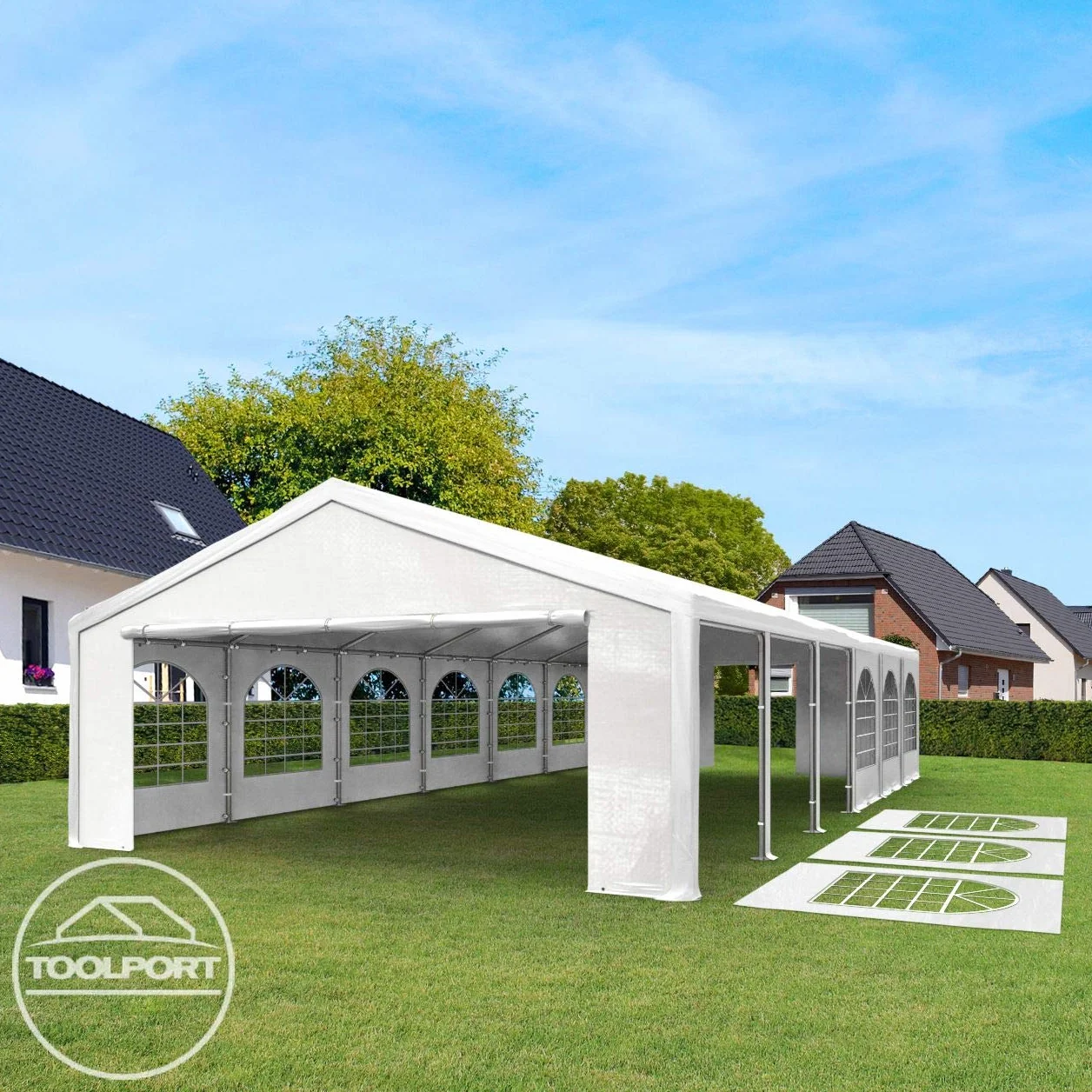 Tente de réception 4x8 m Toile PE 450 N Blanc Acier galvanisé avec raccordement par vissage