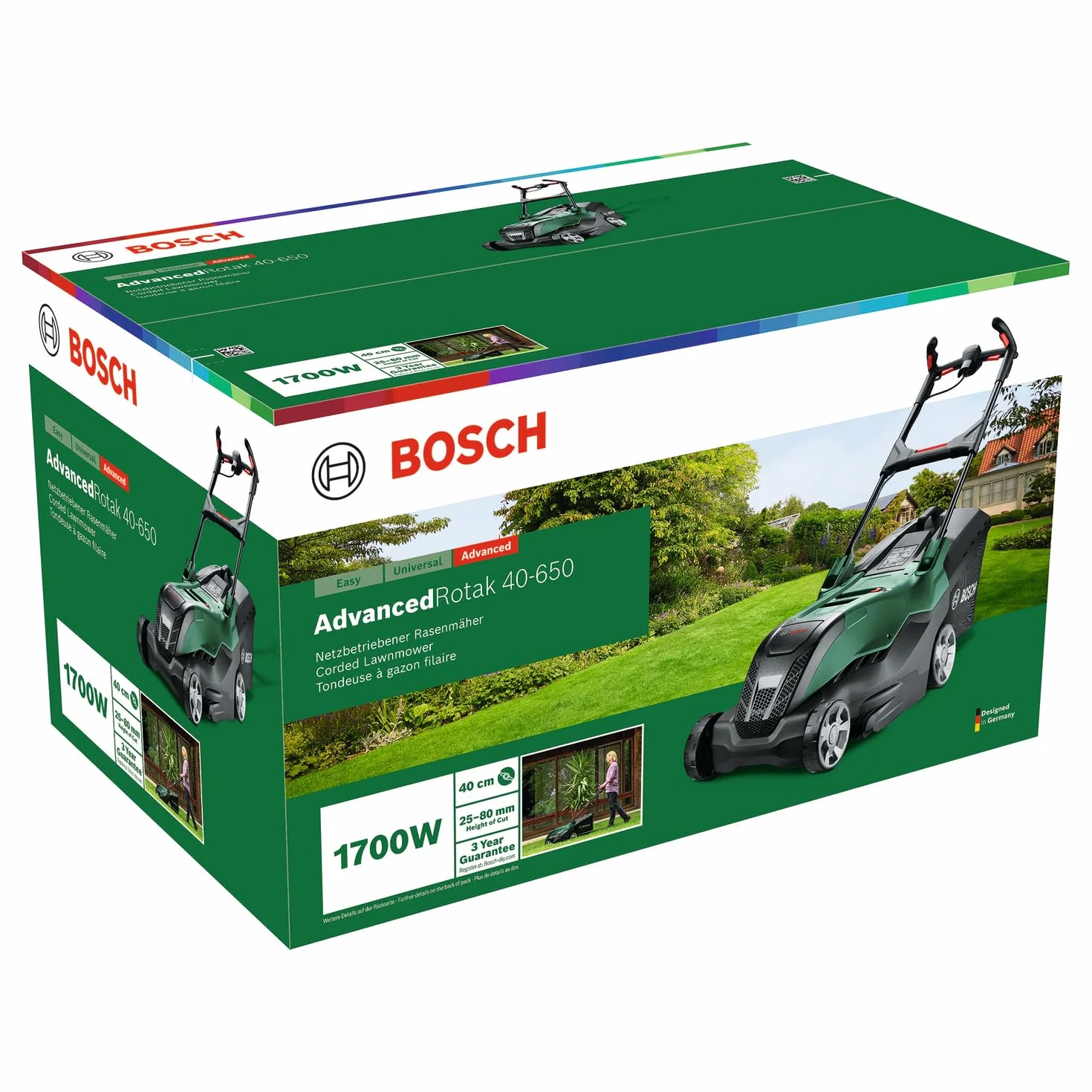 Bosch Tondeuse Filaire puissante AdvancedRotak 40-650 (pour tondre Votre pelouse ; Puissance du Moteur 1 700 W ; Largeur de Coupe : 40 cm)