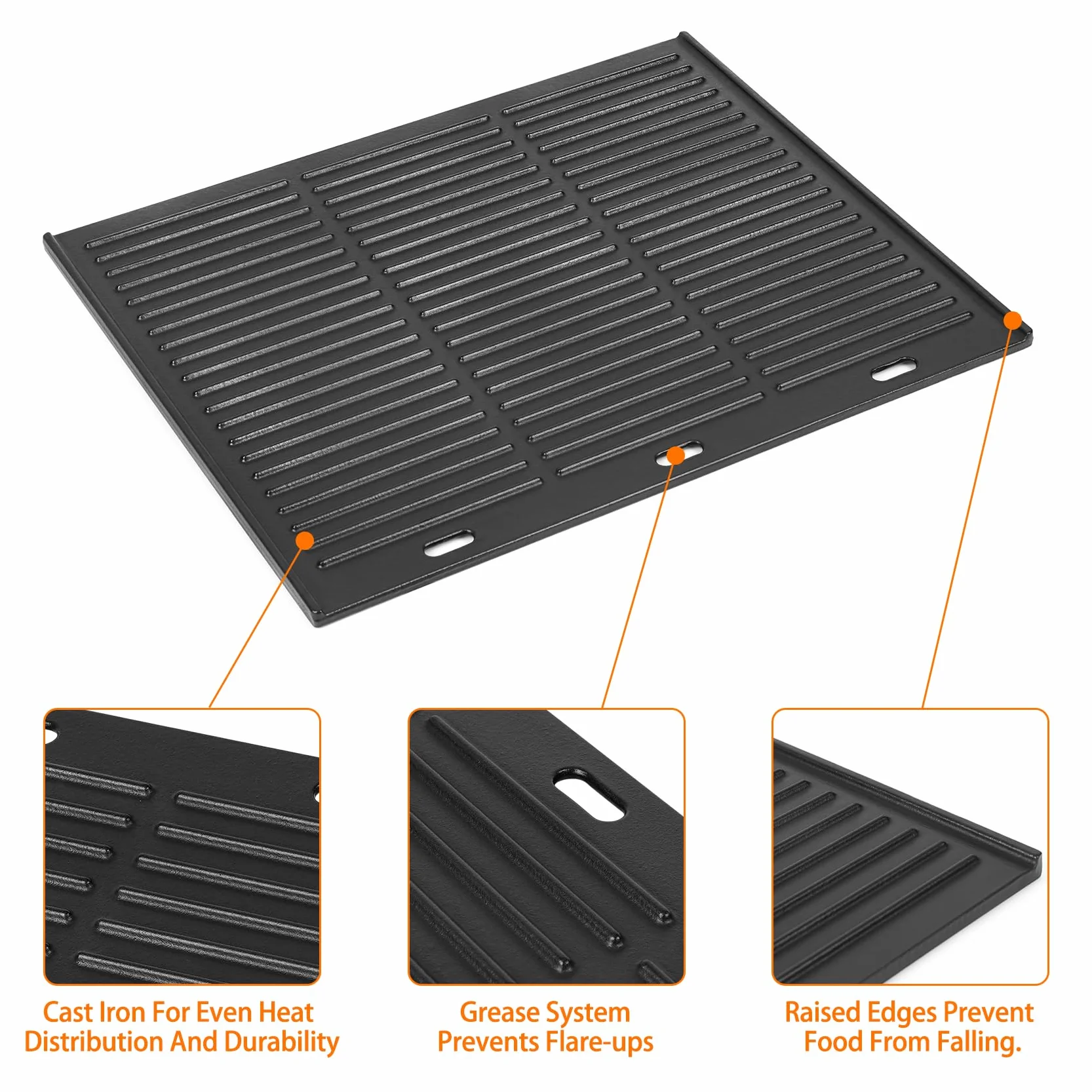 Onlyfire 48.5 x 40 cm Plaque de Cuisson Réversible en Fonte pour Barbecue à Gaz et Cuisinière à Gaz- Plaque Plancha Universelle en Fonte - Plaque à Griller pour BBQ - Plaque de Grill pour Barbecue