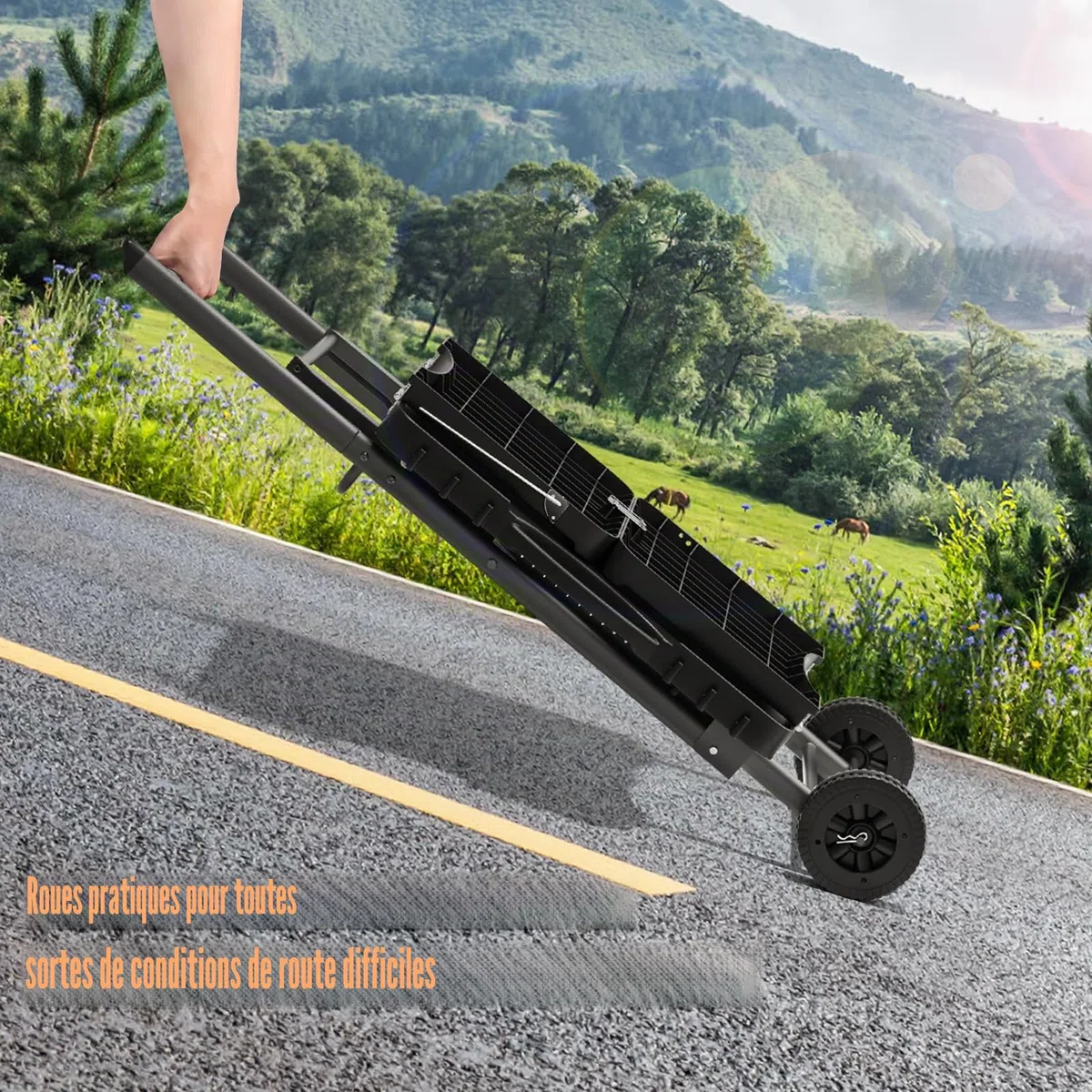 GFTIME Chariot de barbecue portable pour Weber, Ninja, Ooni, Blackstone, Nexgrill, Traeger et autres marques | Chariot de barbecue d'extérieur avec roues, tables