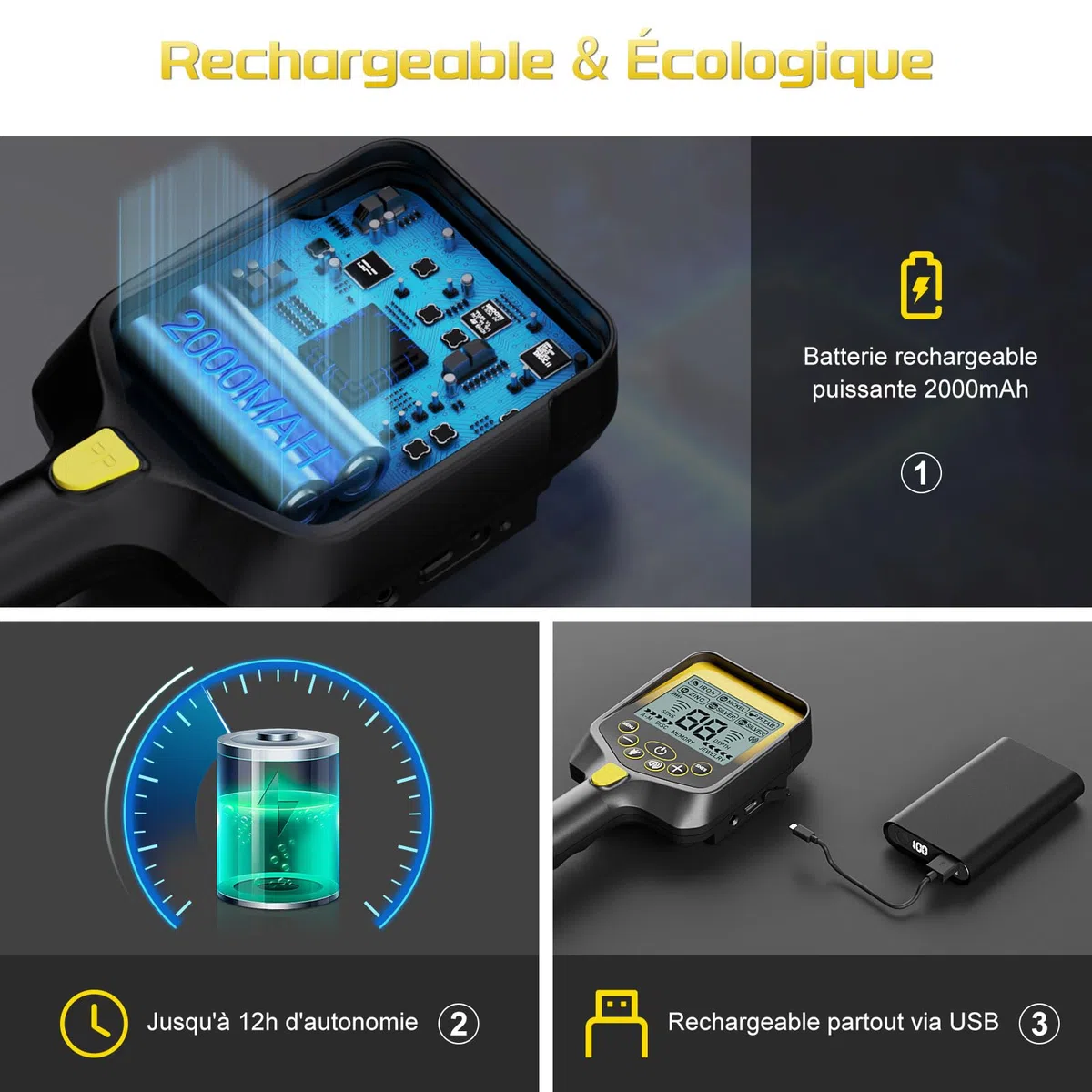 LOLARAN Kit de Détecteur de Métaux pour Adultes et Enfants, Batterie au Lithium Rechargeable, Détecteur de Métaux Professionnel avec Mode Pinpoint, Detecteur de Metaux sans Fil, Rétractable, Étanche