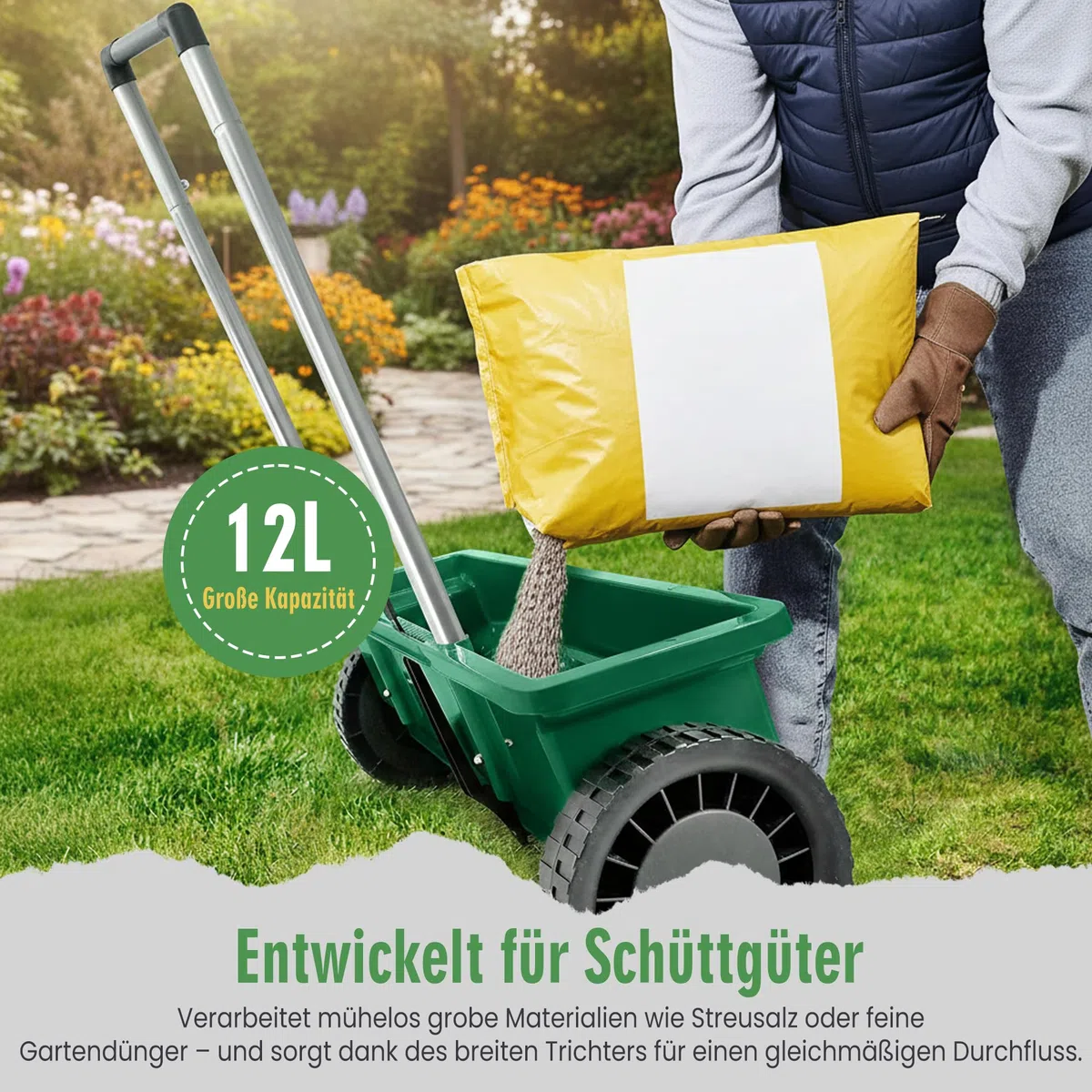 Salière 12 l - Épandeur réglable et épandeur d'engrais - Pour service d'hiver, jardin et terrasse - Répartition uniforme de la dispersion - Chaux de pelouse - Sel de déneigement - Résistant aux