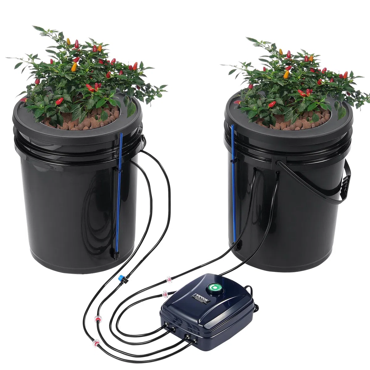 VEVOR Système de Culture Hydroponique DWC, Kit Goutte à Goutte Supérieur, Culture en Eau Profonde 20 L 2 Seaux, avec Pompe à Air, Pierres à Air, Dispositif de Niveau d'eau, pour Légumes à Feuilles