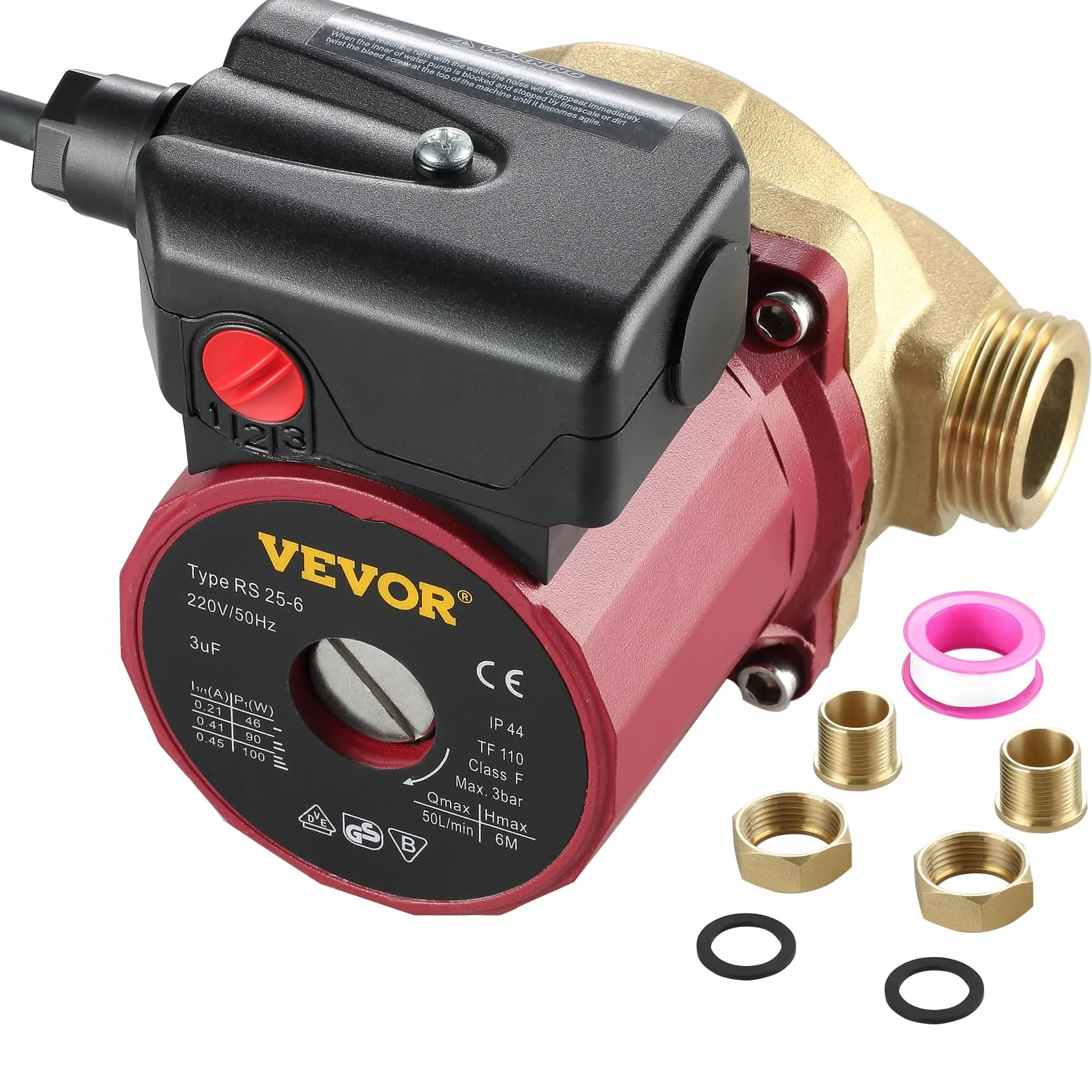 SucceBuy Pompe de Circulation d'Eau Silencieux Pompe à Eau Domestique avec Débit Maximal 50L/min Hauteur 6m Boîtier en Fonte Tête de Pompe en Laiton pour Faciliter la Circulation d'Eau