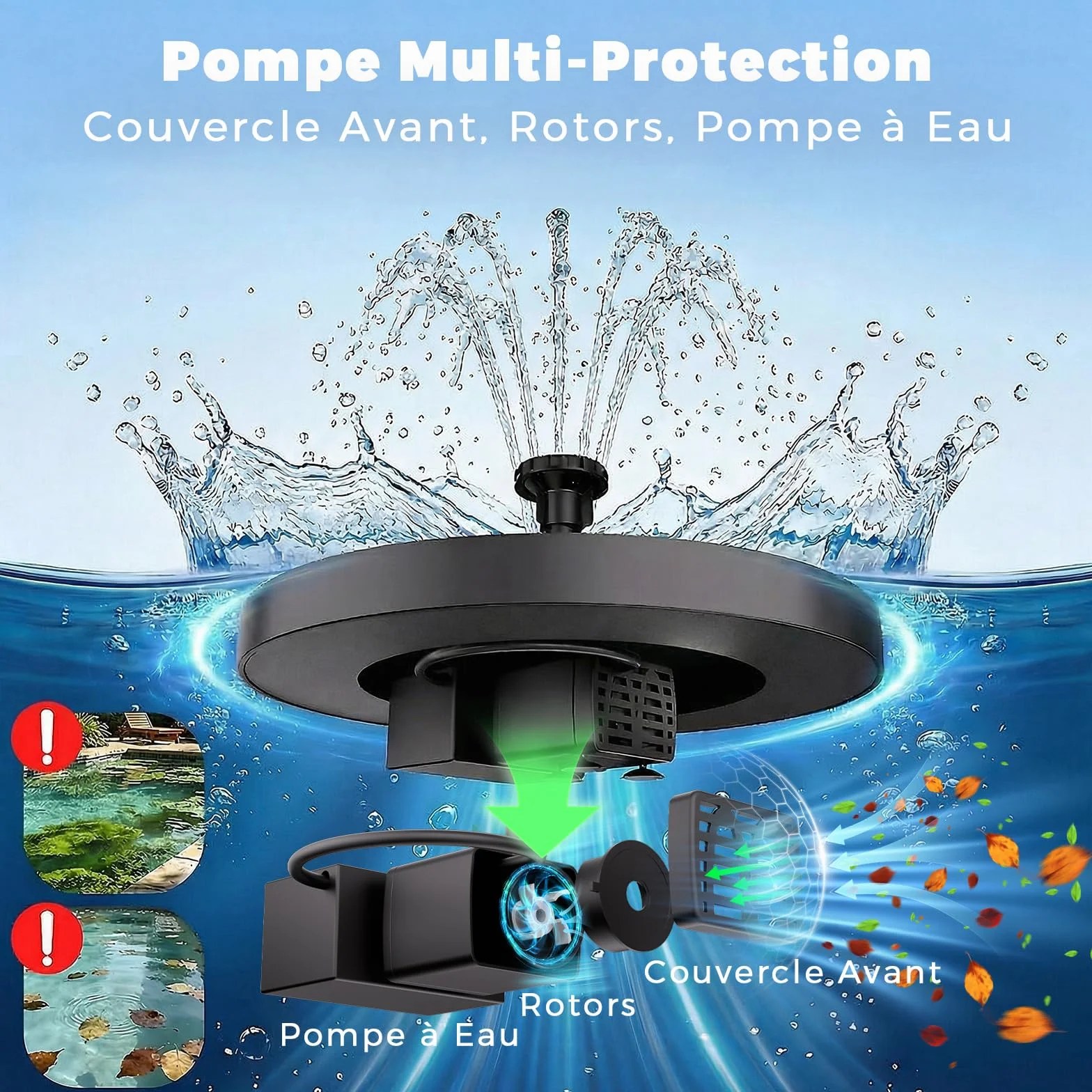 AISITIN Fontaine Solaire Extérieur 2.5W Flottante Pompe Bassin avec 6 Buses pour Bain d'oiseaux