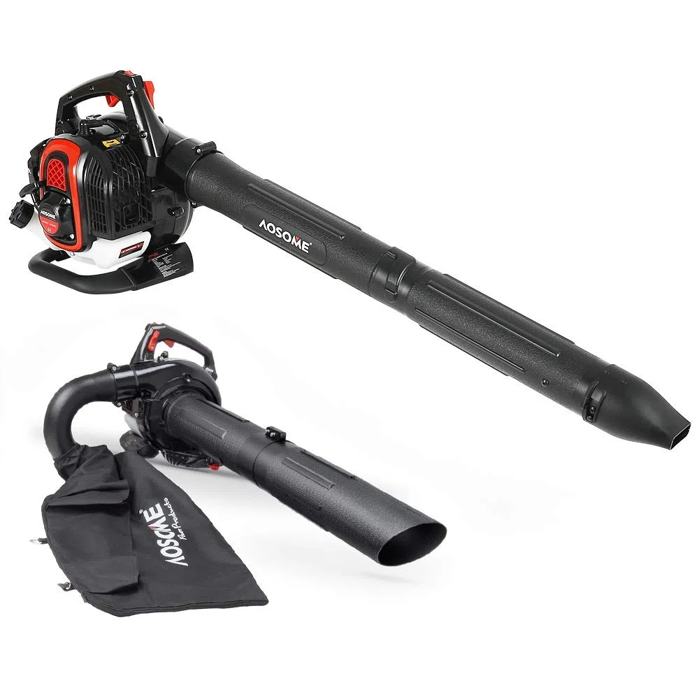 AOSOME ASBV3405 Souffleur Aspirateur Broyeur Thermique de Feuilles 3 en 1 Moteur Essence 2 Temps 25,4CC Sac 60L