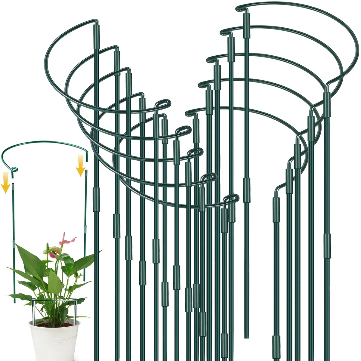 YeahBoom 10 Pièces 25x80cm Tuteurs pour Plantes,Piquets Verts Demi-Ronds Support,Soutien pour Plantes de Jardin,Support de Plantes de Jardin Demi-Rond,pour Hortensias, Pivoines, Plantes Vivace, Légume