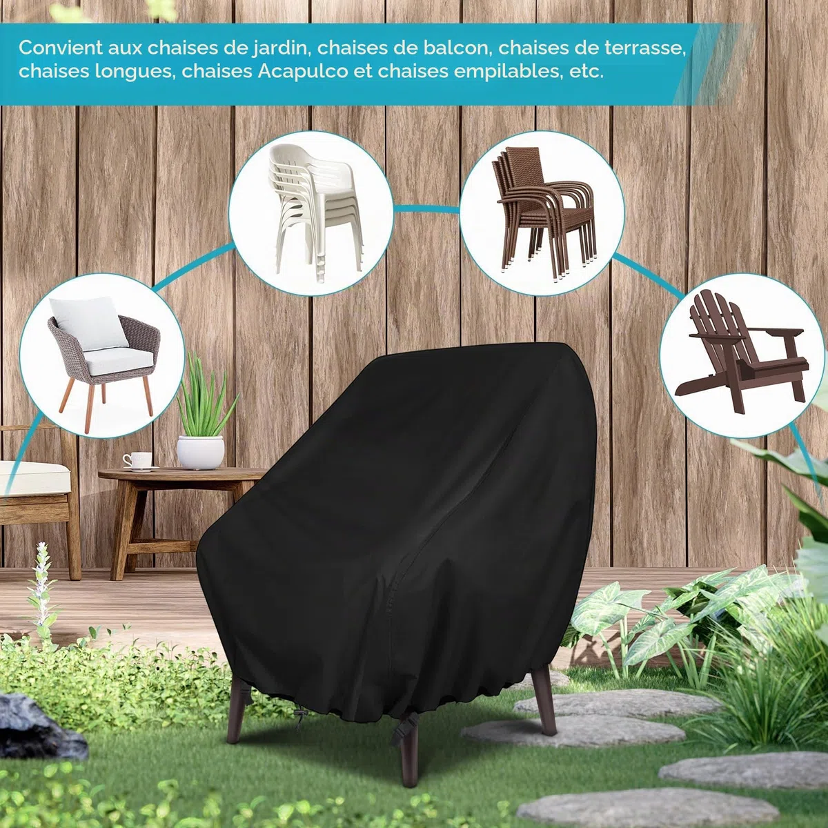 GARPROVM Housse de Chaise de Jardin 2 pièces, Housse pour Fauteuil 89x97x74cm, Housse de Protection pour chaises Extérieur, Tissu Oxford 420D Imperméable, bâche pour chaises de Balcon