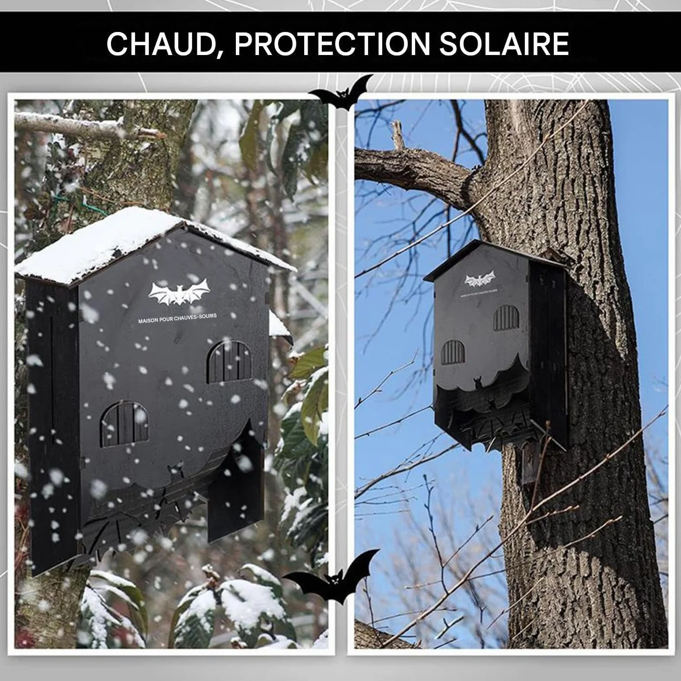 Maison pour Chauves Souris Extérieur - Nid en Bois Habitat 3 Chambres à Fixer au Mur