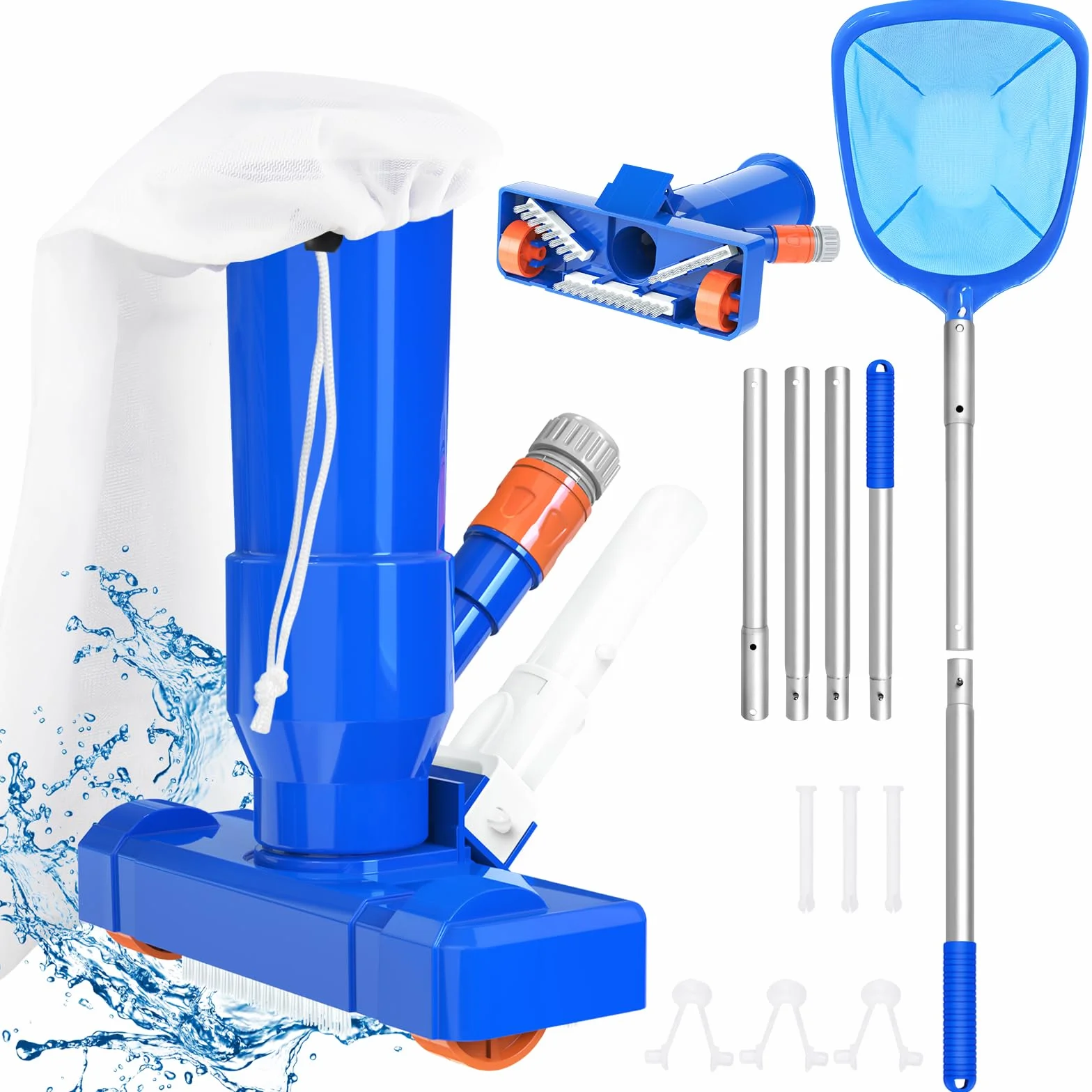Aspirateur Piscine avec Épuisette de Surface Piscine, 2024 Kit d'entretien De Piscine Aspirateur Portable avec Tige de 150cm pour Étang, Fontaine