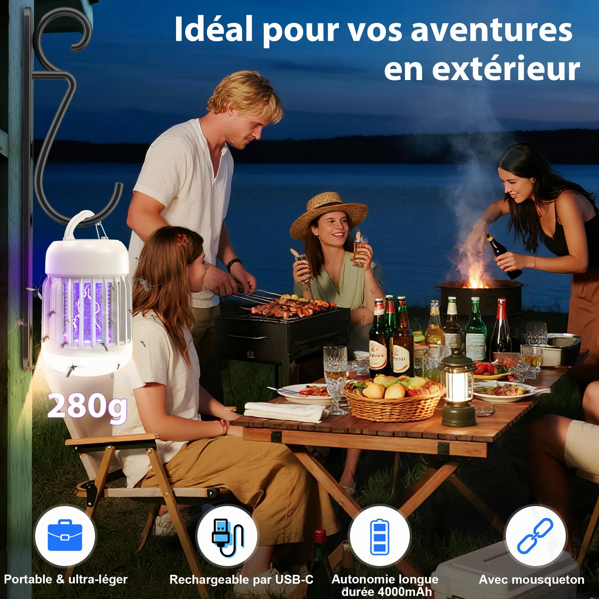 Lampe Anti Moustique LED 3 Couleurs, 2500V 14.8W 2 en 1 Électrique UV Tue Mouche Intérieur Extérieur