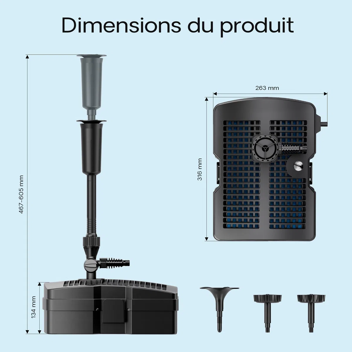 SunSun CUF-2500 3 en 1 Pompe Filtre et de fontaine avec Clarificateur Stérilisateur - 316 x 263 x 467 mm - 1000 l/h / 28 W / 9 W UV - Hauteur débit max. 1,6m et Matériau filtre, Étang, Aquariophilie