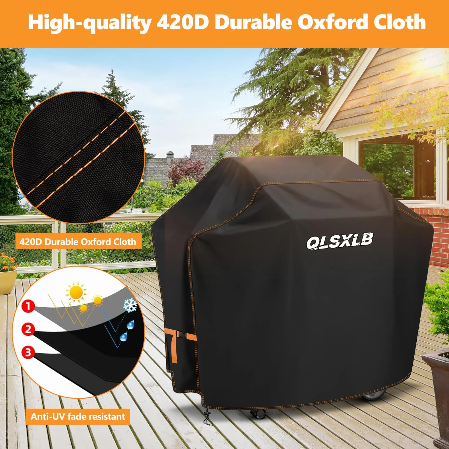 Housse Barbecue Exterieur 420D Oxford 152x68x119 CM Anti-eau Anti-Vent Anti-UV Noir