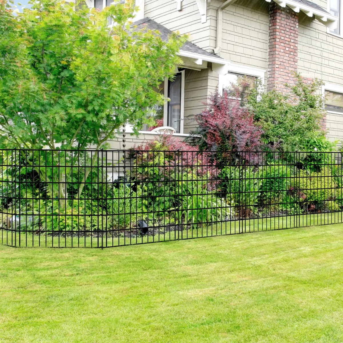Thealyn Clôture de jardin 101 cm de haut x 71 cm de large (5 panneaux, longueur totale 3,5 m) - Clôture extérieure en métal antirouille - Barrière décorative pour chien, animal - Bordures pour cour