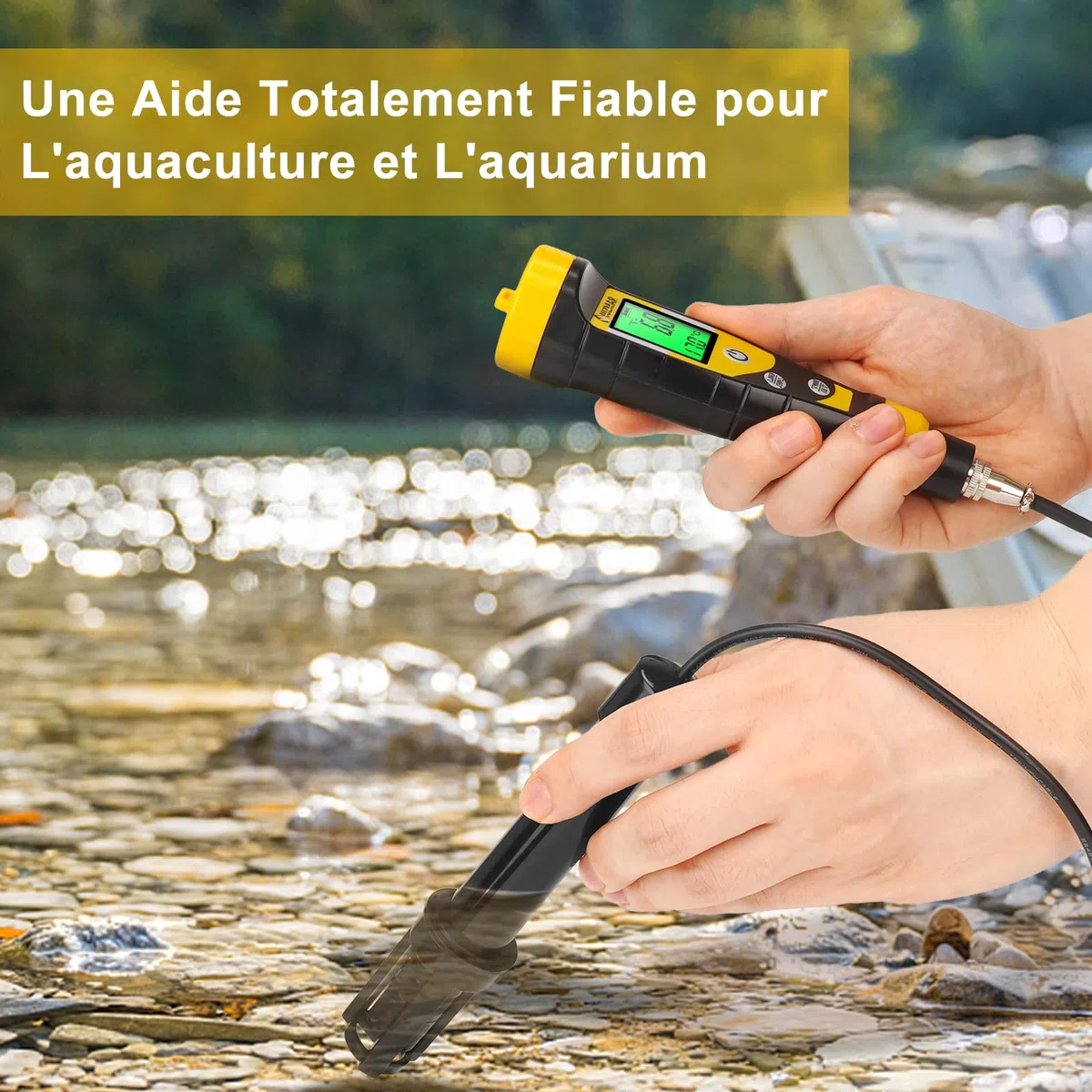 UIUZMAR Testeur D'oxygène Dissous Portable - Kit de Test D'oxygène Dissous avec Électrode de 3,6 Pieds - Pour Bassins, Aquariums, Aquaculture avec Plage de Mesure 0,0-40,0 mg/L