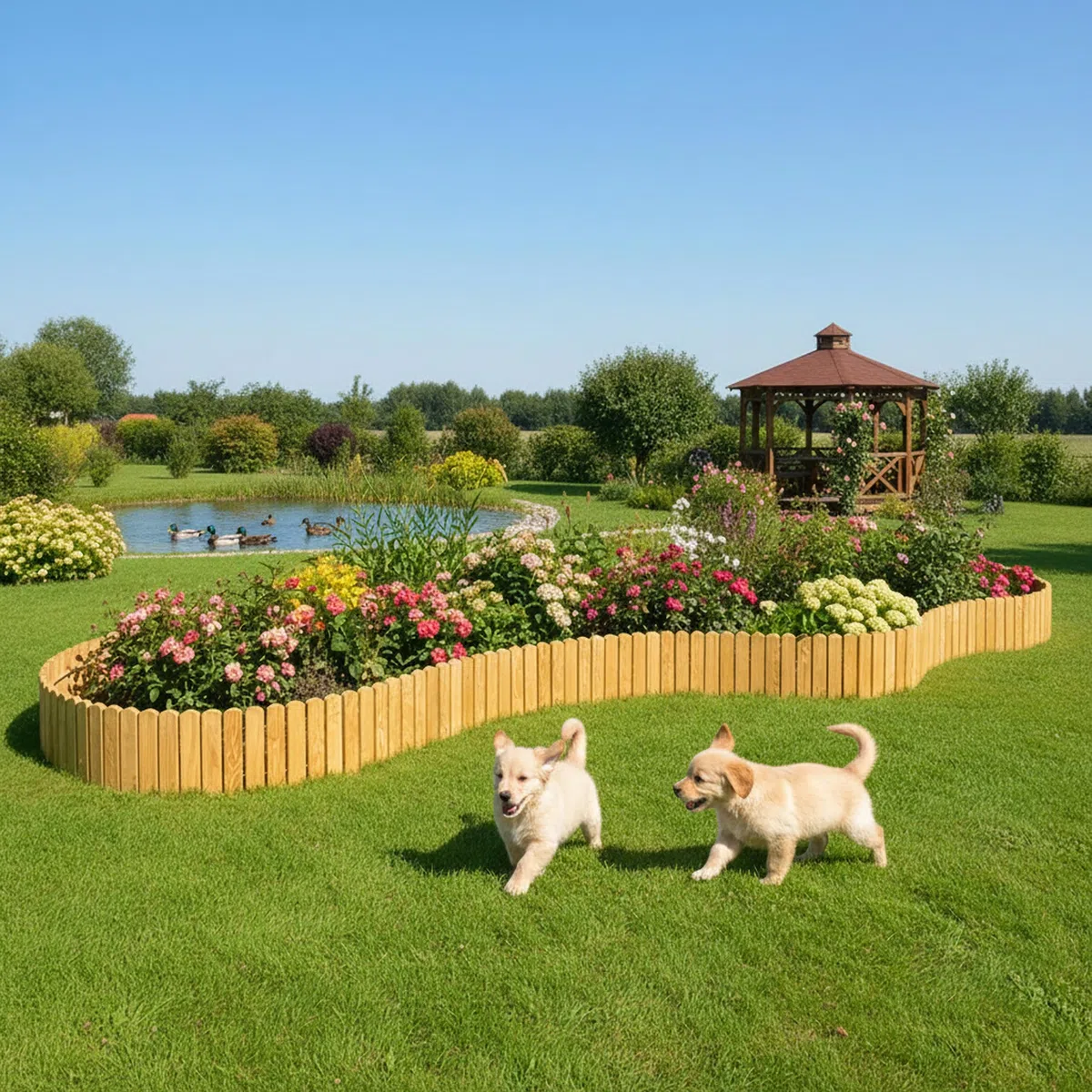Garronda GD-0046 Bordure Jardin Exterieur 200 cm Cloture Jardin Exterieur en Bois traité palissade Souple pour Massif Potager allée pelouse Parterre GD-0046 (Marron Clair, Hauteur: 20 cm)