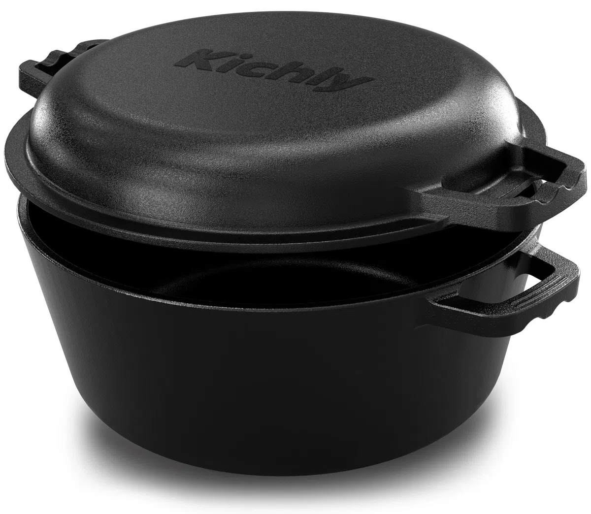 KICHLY 2 en 1 Four Hollandais en Fonte Pré-Assaisonné avec Couvercle - Poêle à Griller Double Usage Cuisson Intérieur et Extérieur