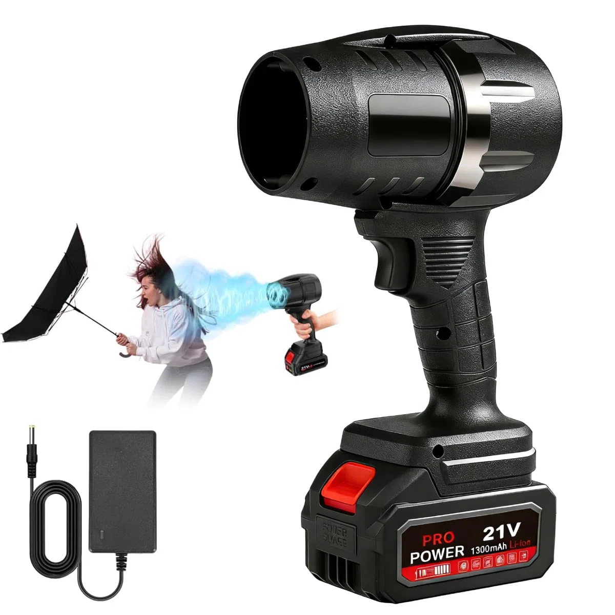 VOBOR Souffleur Feuille sans Fil avec Batterie, 35000 TR/Min Débit d'air Turbo, Léger et Portable, pour Souffleur à Feuilles et Poussières Jardin, Garage, Neige, Débris