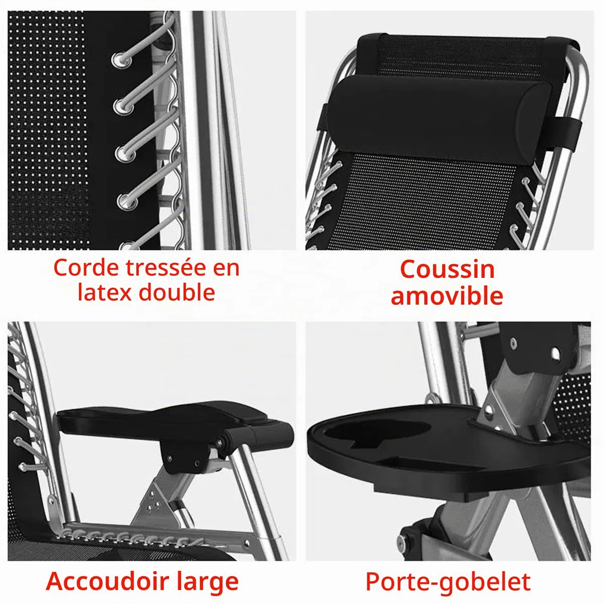 Chaise Longue Jardin - Exterieur Transat De Plage Fauteuil - Chaises Bains de Soleil Relax DéTente Air avec Repose - Fauteuil Relax Zero Gravity - Poids de -Charge 200 kg
